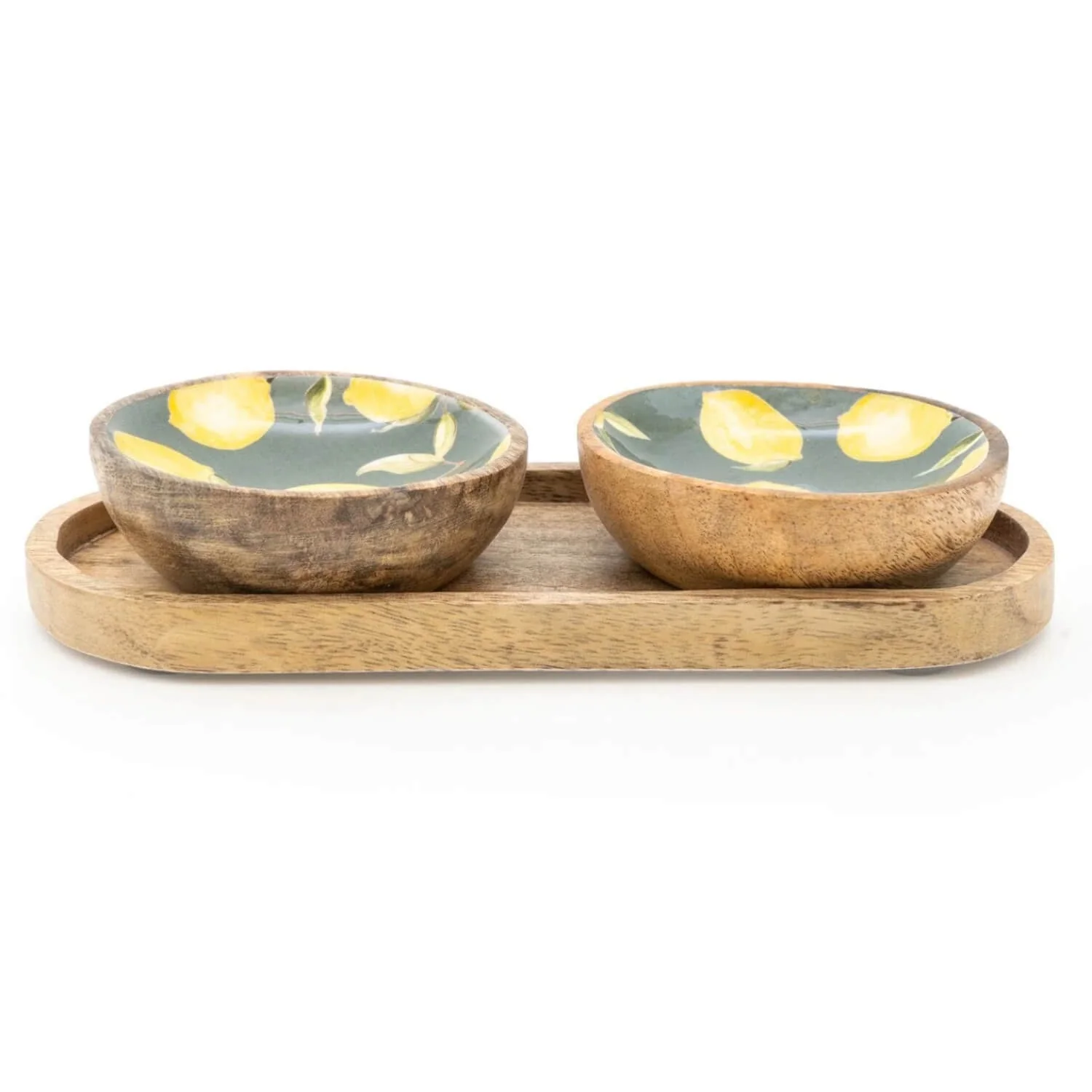 Candlelight Sicilian Orchard 3-Piece Mango Wood Dipping Bowl Set - Lemons
