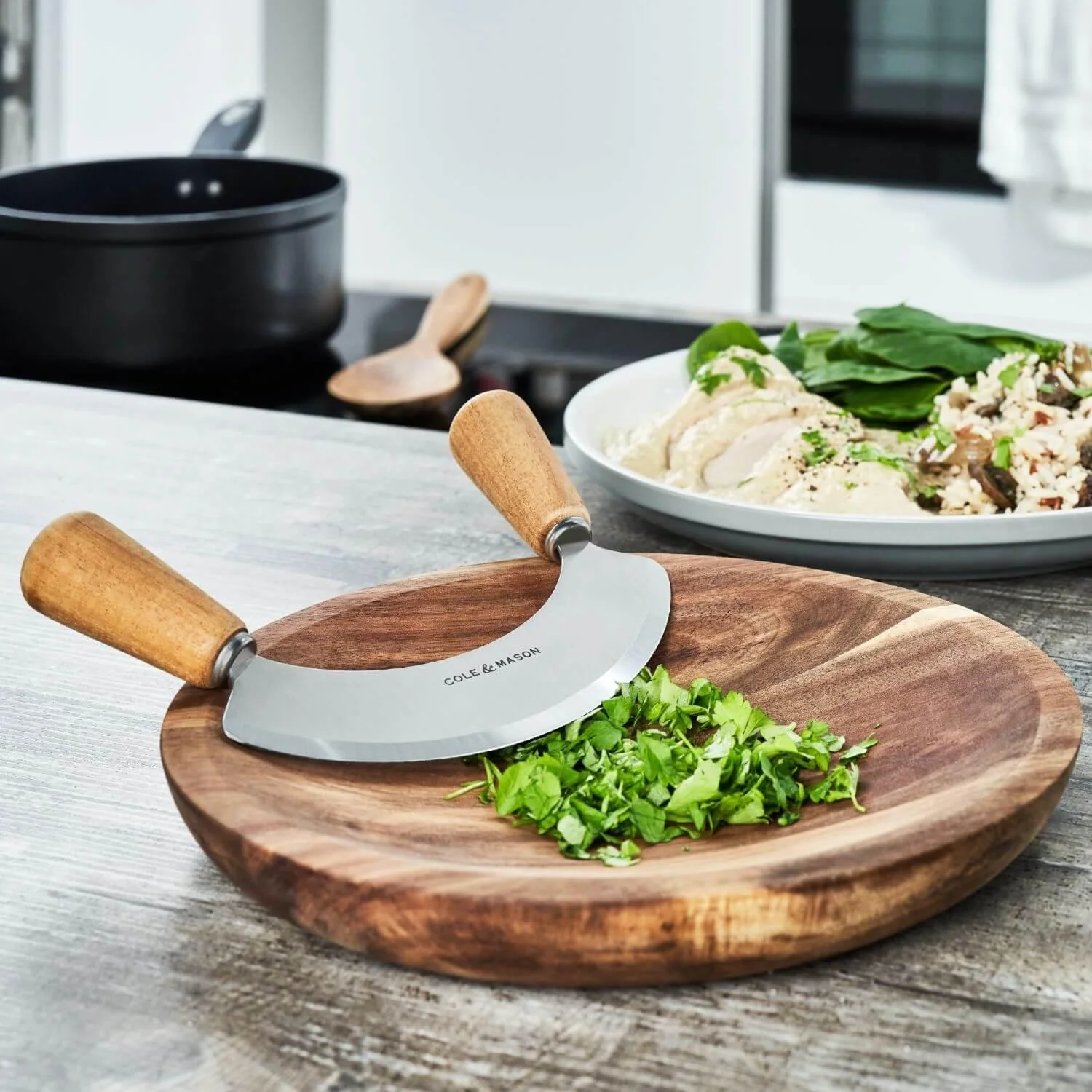 Cole & Mason Ashden Hachoir Mezzaluna Acacia Chopping Board - Image 8