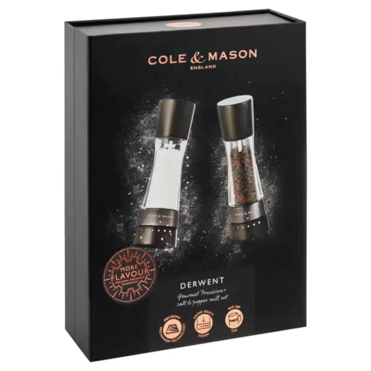 Cole & Mason Derwent Gourmet Precision+ Salt & Pepper Mill Set - Black Wood - Image 2
