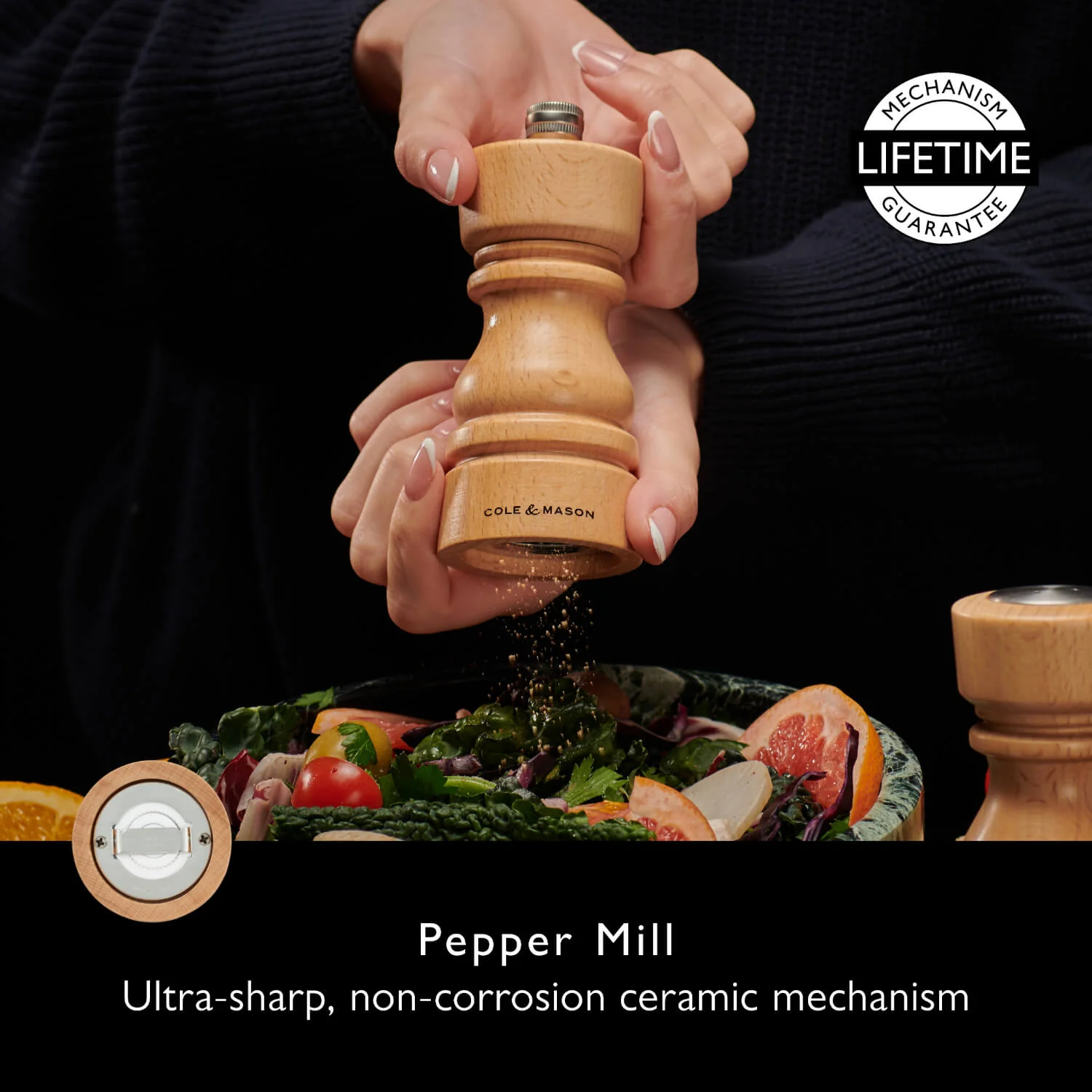 Cole & Mason London 13cm Beech Wood Salt Shaker & Pepper Mill Set - Natural - Image 8