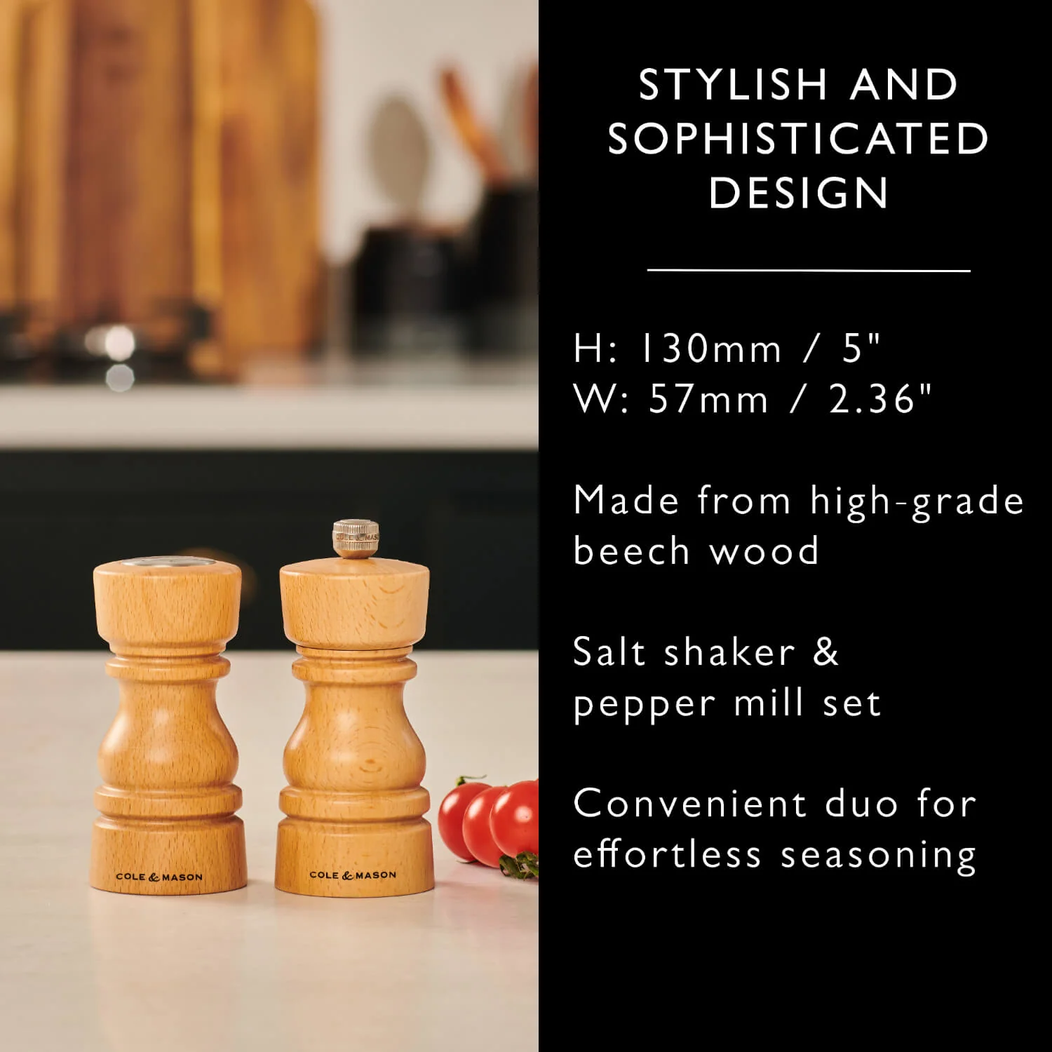 Cole & Mason London 13cm Beech Wood Salt Shaker & Pepper Mill Set - Natural - Image 9