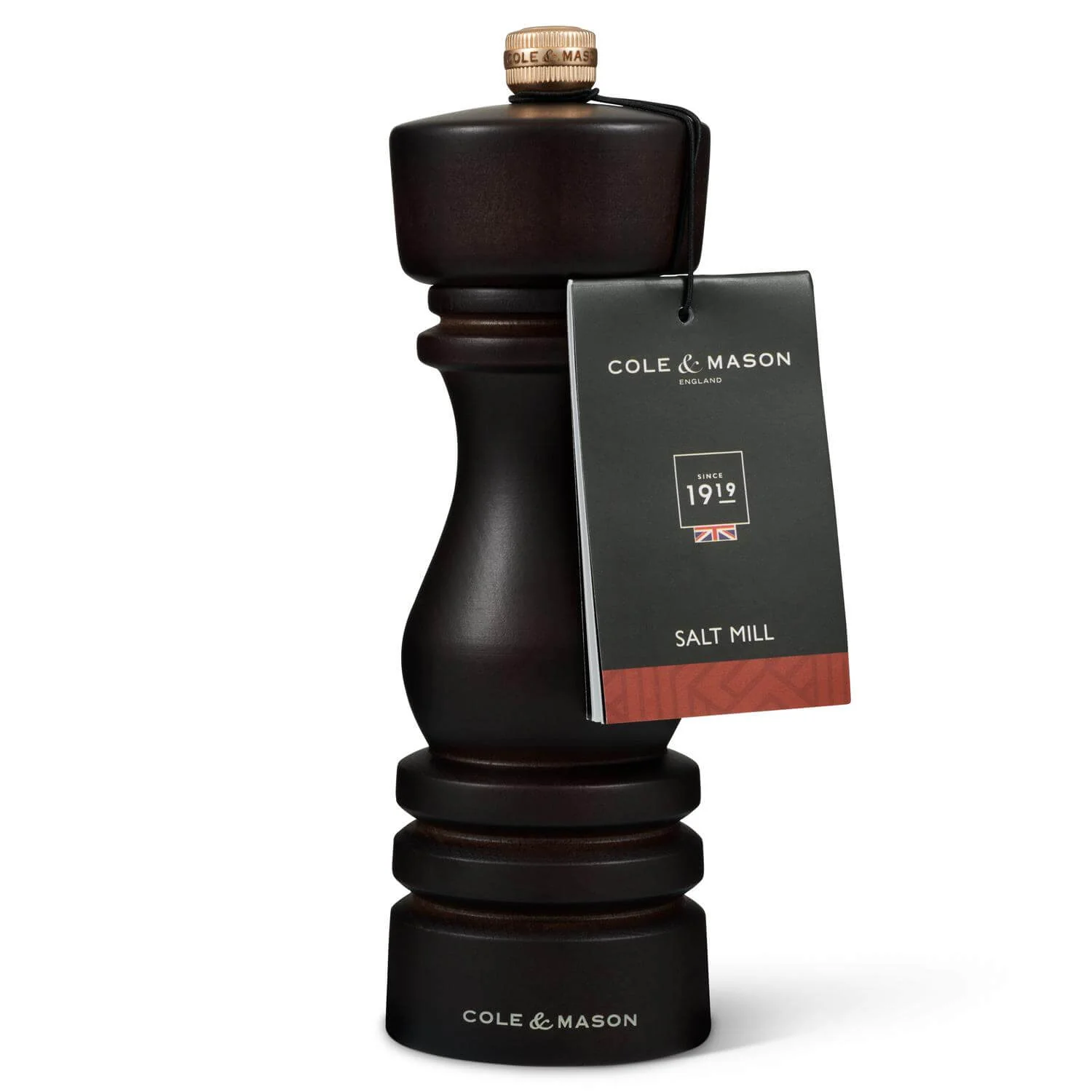 Cole & Mason London 18cm Beech Wood Salt Mill - Chocolate - Image 4