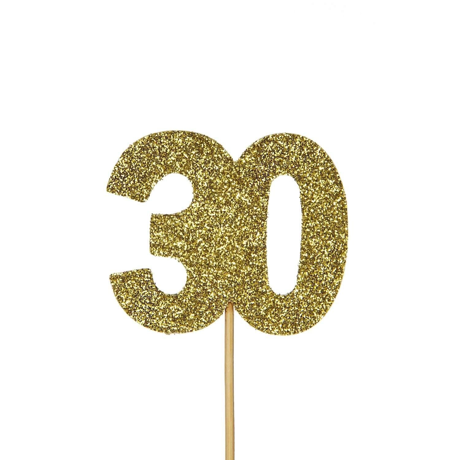 Creative Party Glitter No. 30 Numeral Moulded Cupcake Toppers - Gold