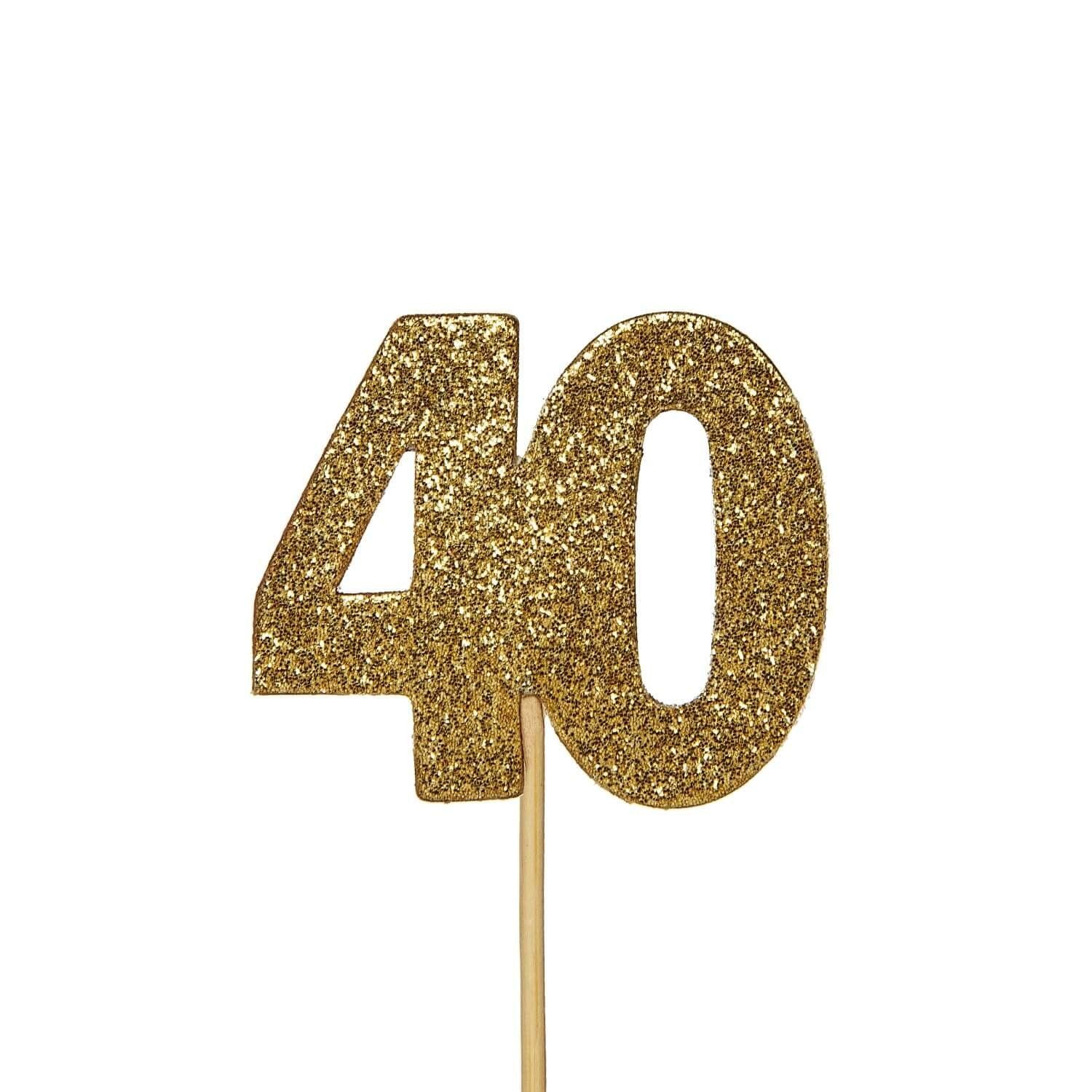 Creative Party Glitter No. 40 Numeral Moulded Cupcake Toppers - Gold