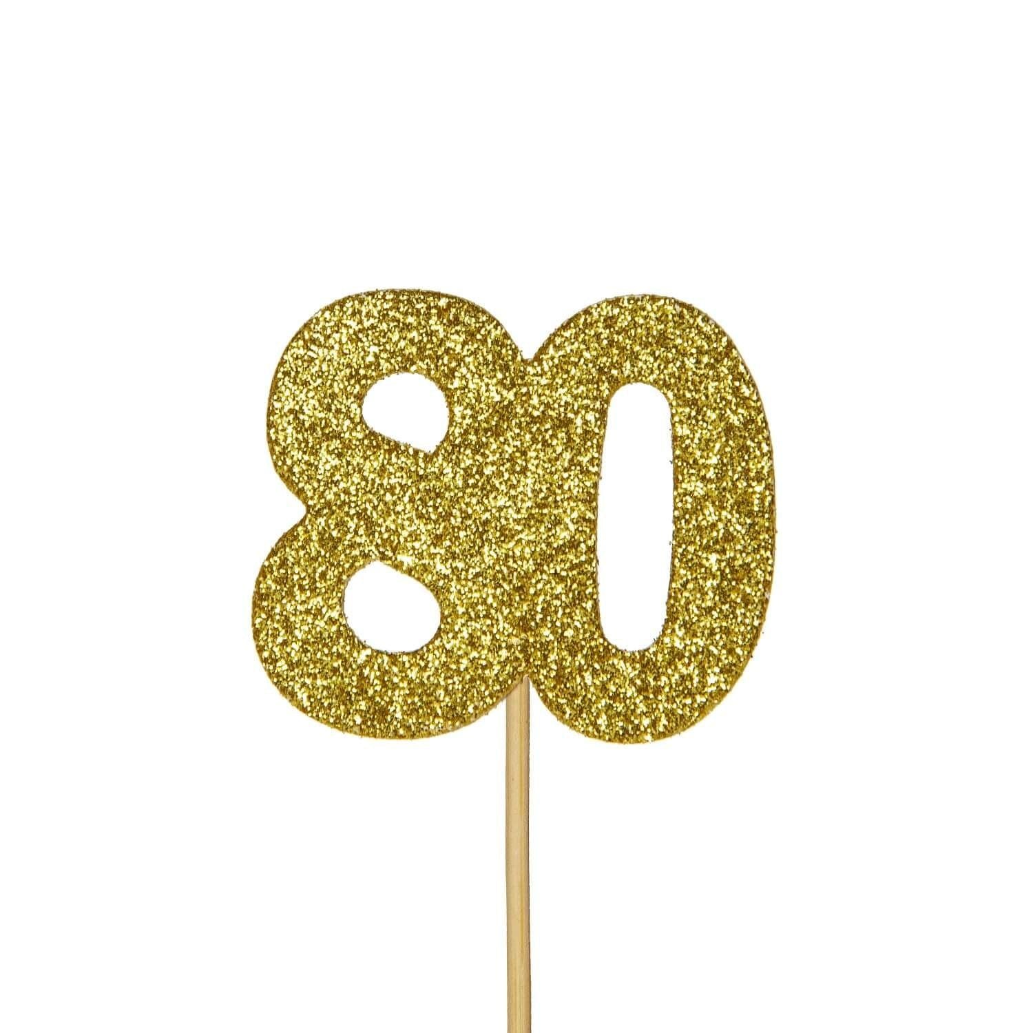 Creative Party Glitter No. 80 Numeral Moulded Cupcake Toppers - Gold