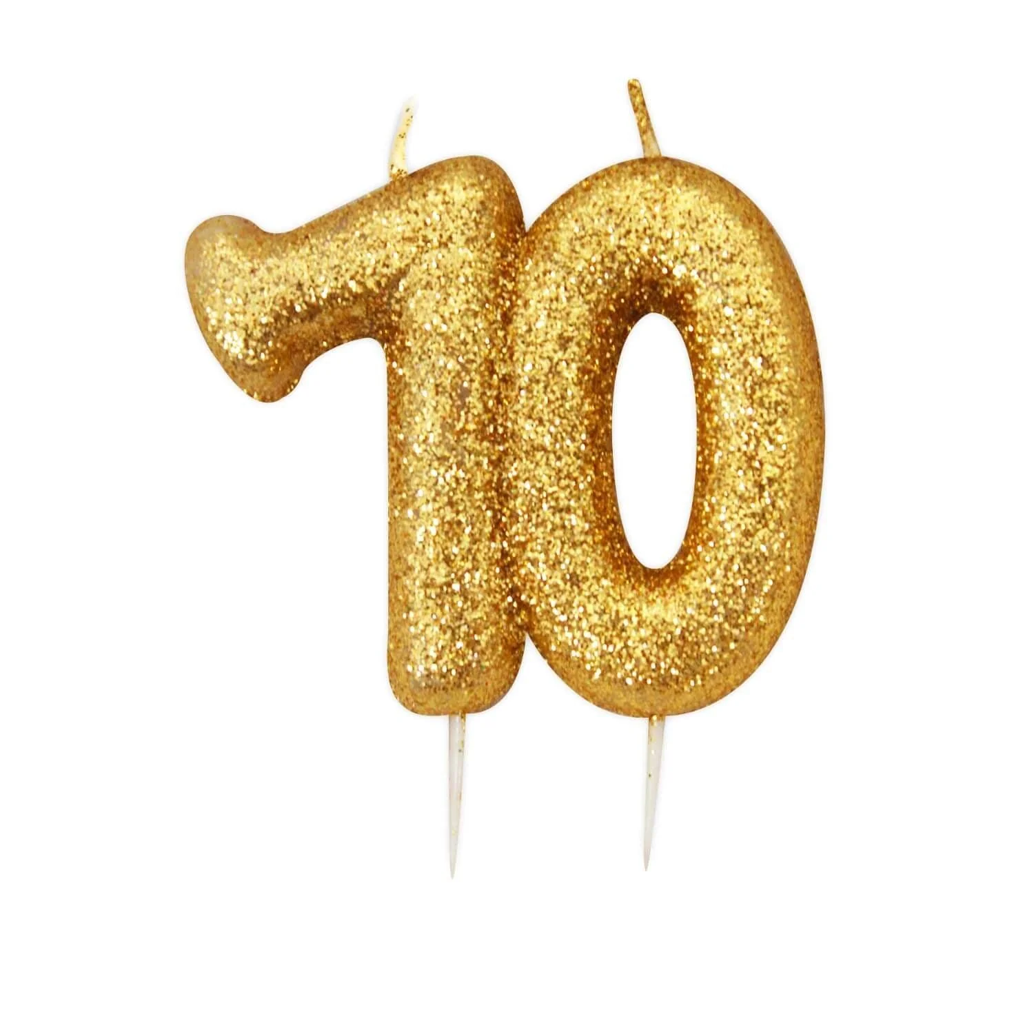 Creative Party Glitter Numeral Moulded Gold Pick Candle - Age 70