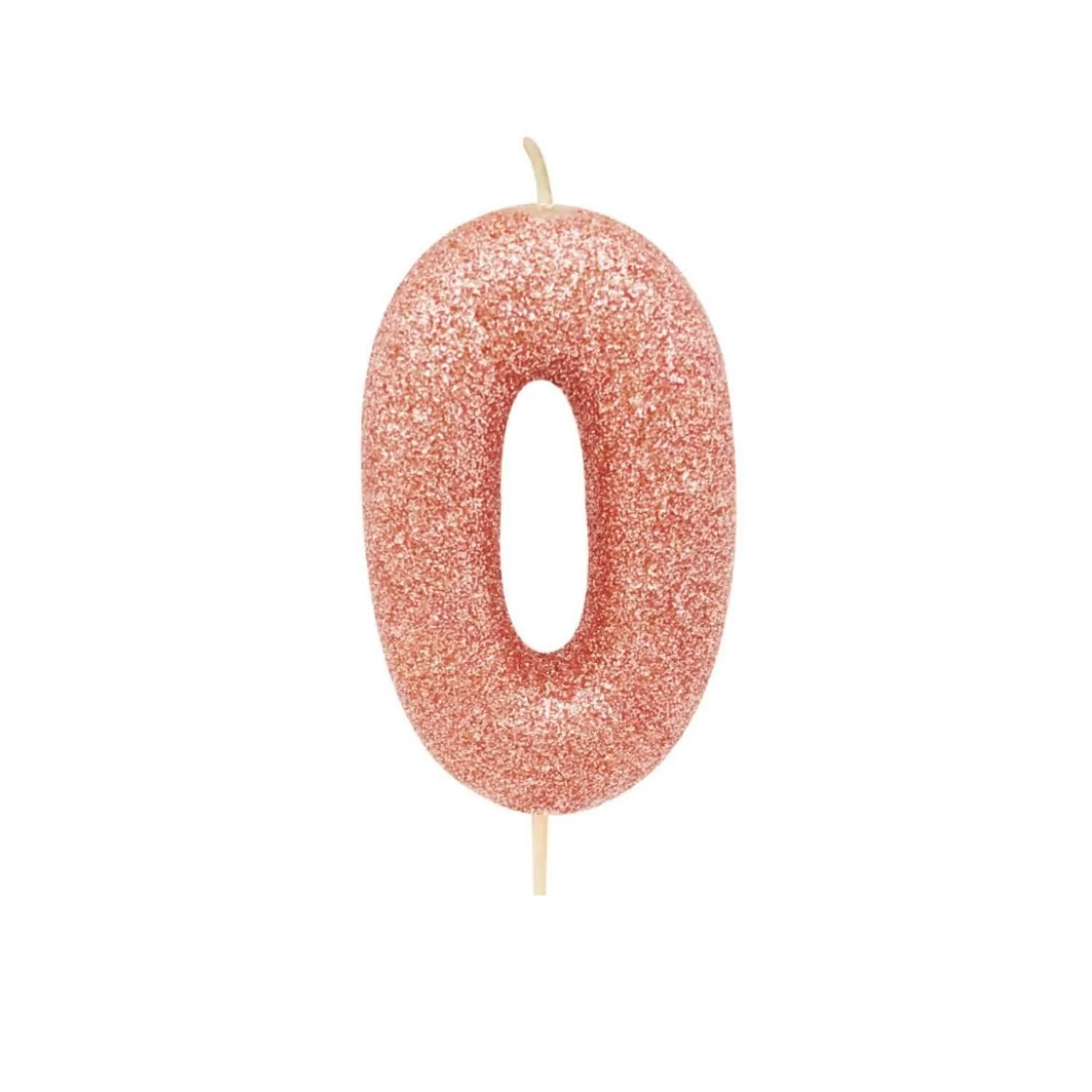 Creative Party Glitter Numeral Moulded Rose Gold Pick Candle - Age 0