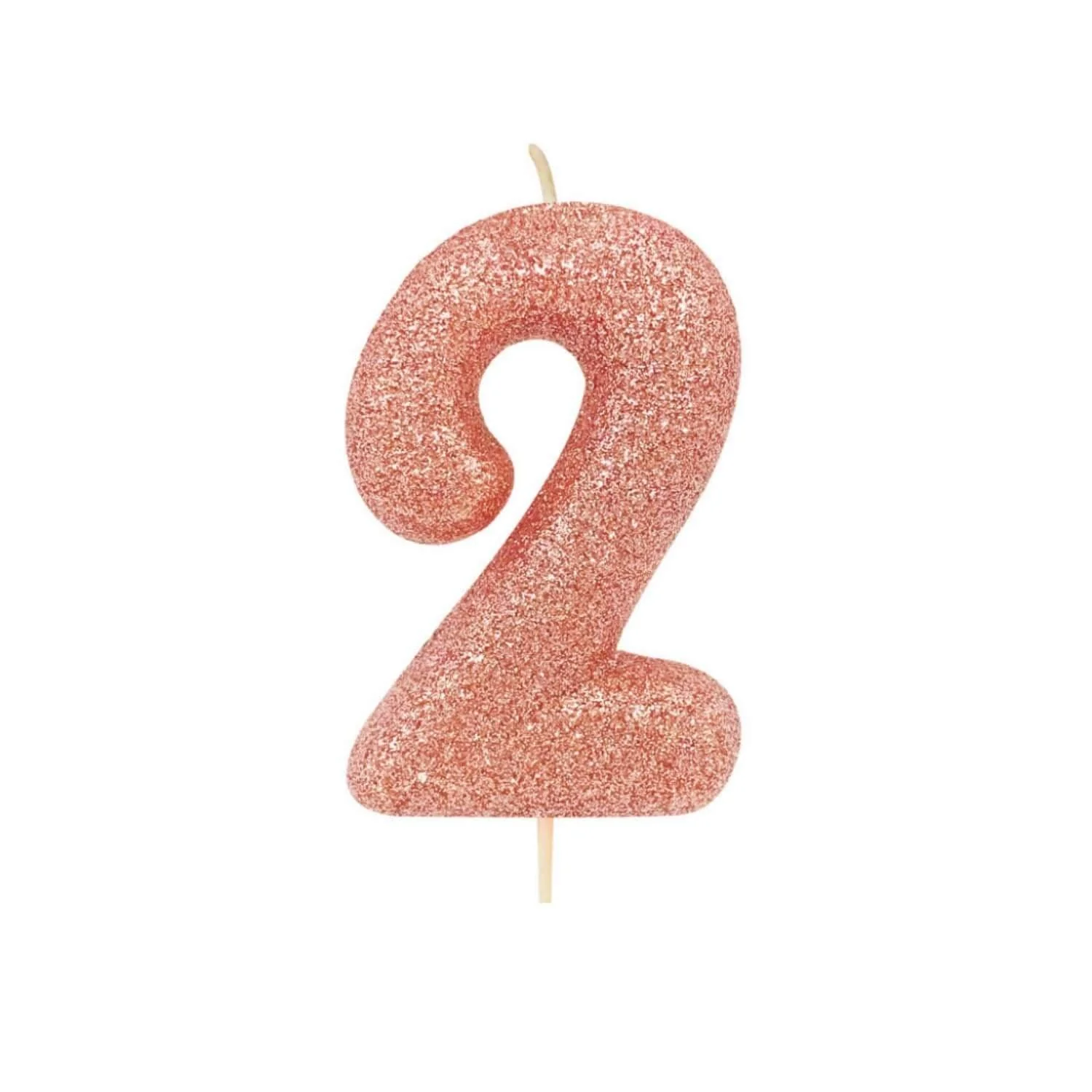 Creative Party Glitter Numeral Moulded Rose Gold Pick Candle - Age 2