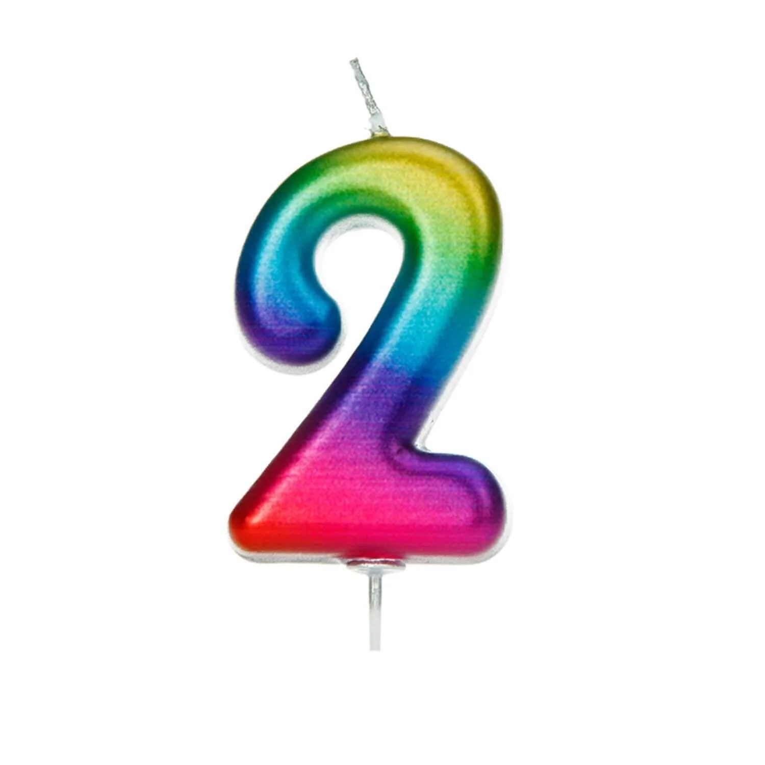 Creative Party Metallic Numeral Moulded Rainbow Pick Candle - Age 2