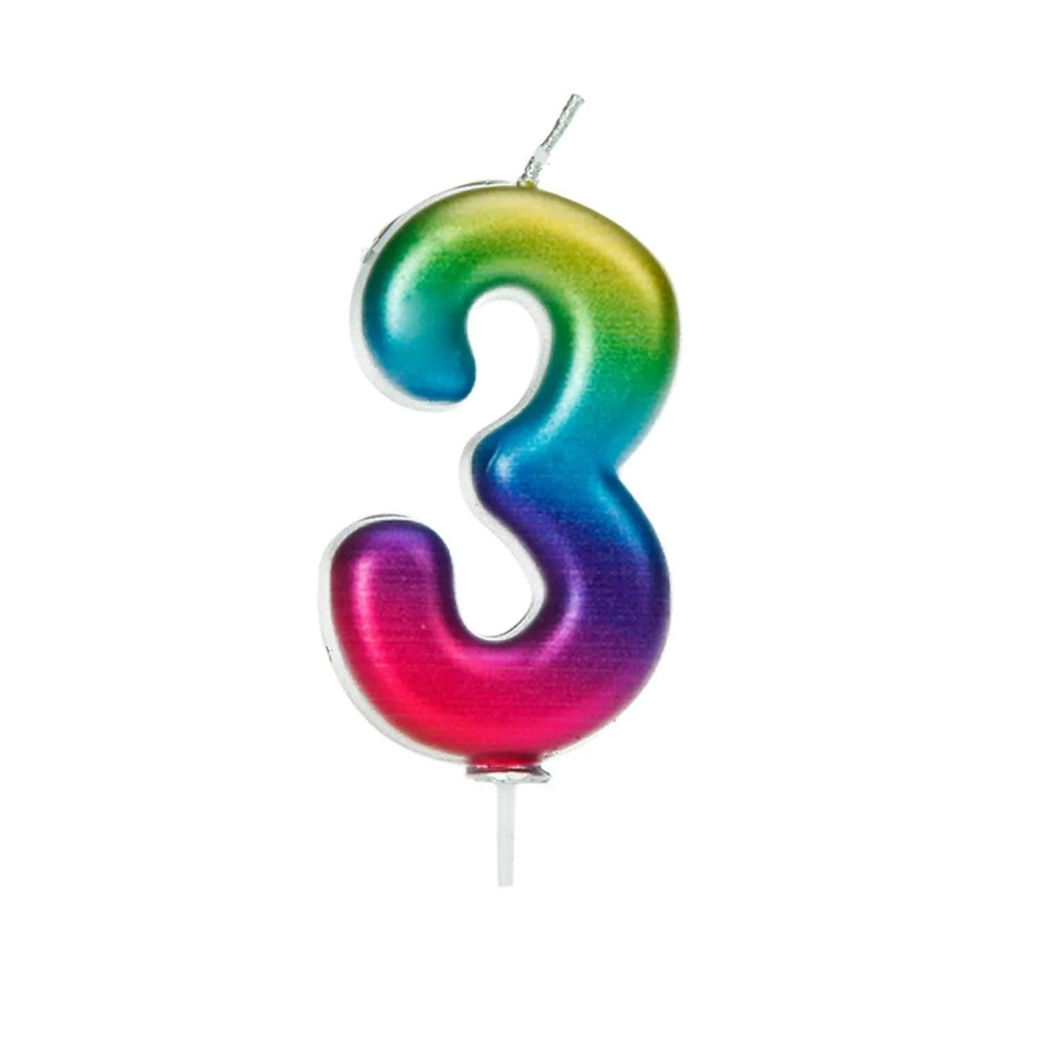 Creative Party Metallic Numeral Moulded Rainbow Pick Candle - Age 3