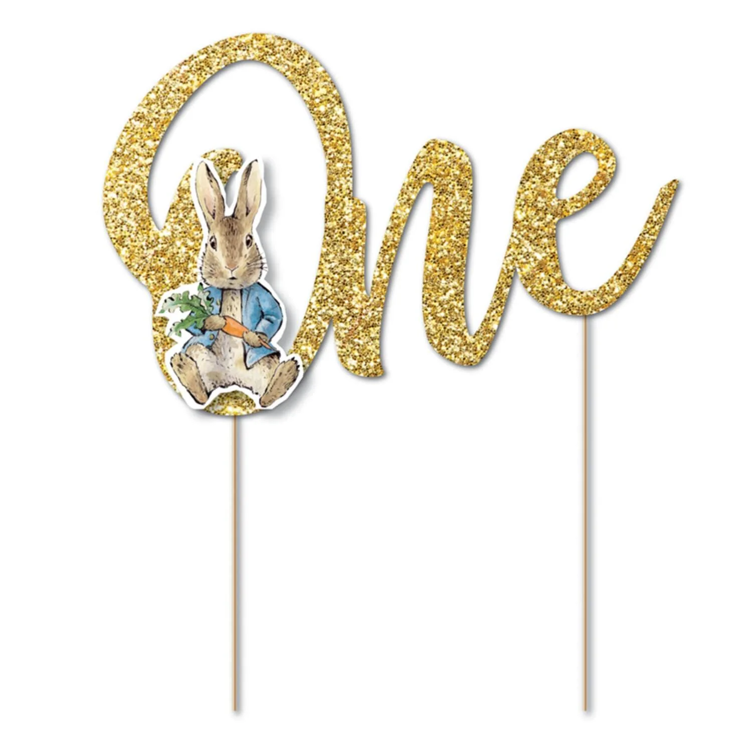 Creative Party Peter Rabbit Glitter Cake Topper Pick With Attachment - 1st Birthday 'One'