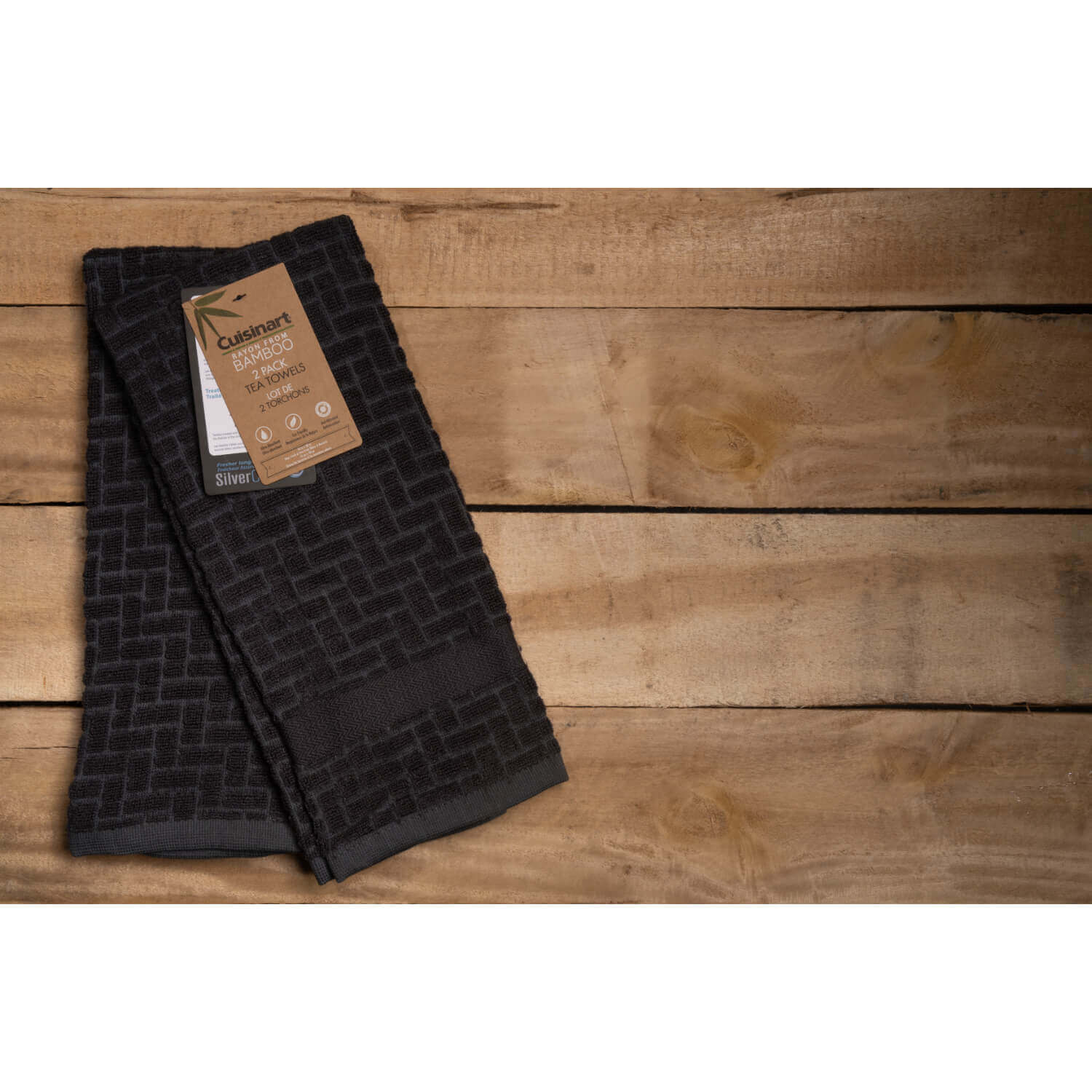 Cuisinart Pack of 2 Antimicrobial Professional Bamboo Sculpted Tea Towel - Charcoal - Image 6