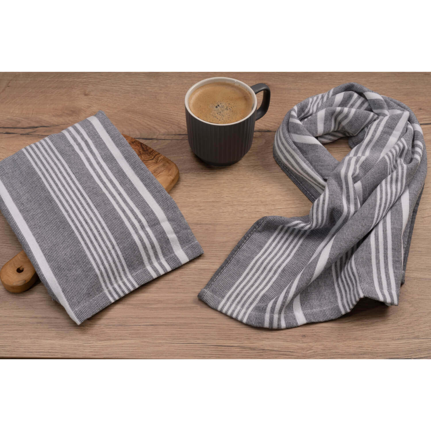 Cuisinart Pack of 2 Antimicrobial Professional Fouta Yarn Dye Tea Towel - Grey Stripe - Image 7