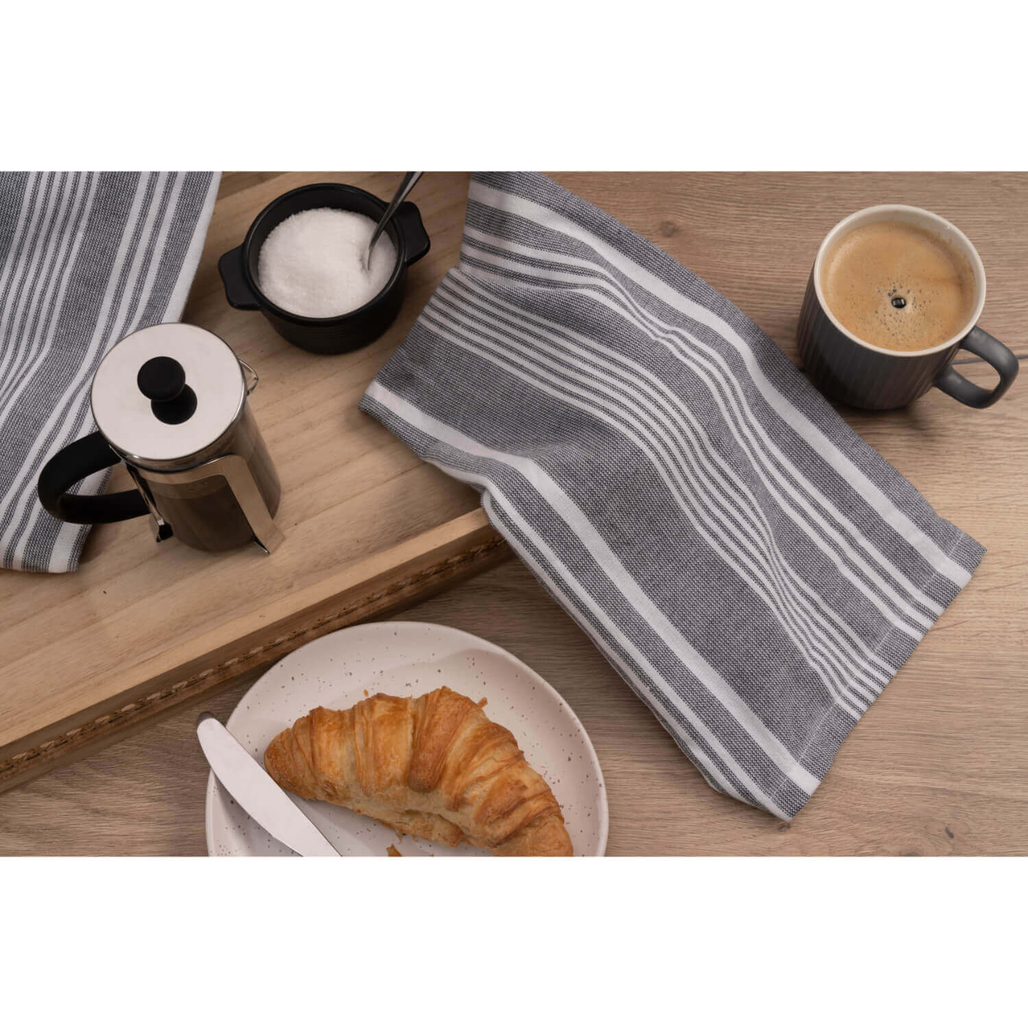 Cuisinart Pack of 2 Antimicrobial Professional Fouta Yarn Dye Tea Towel - Grey Stripe - Image 8
