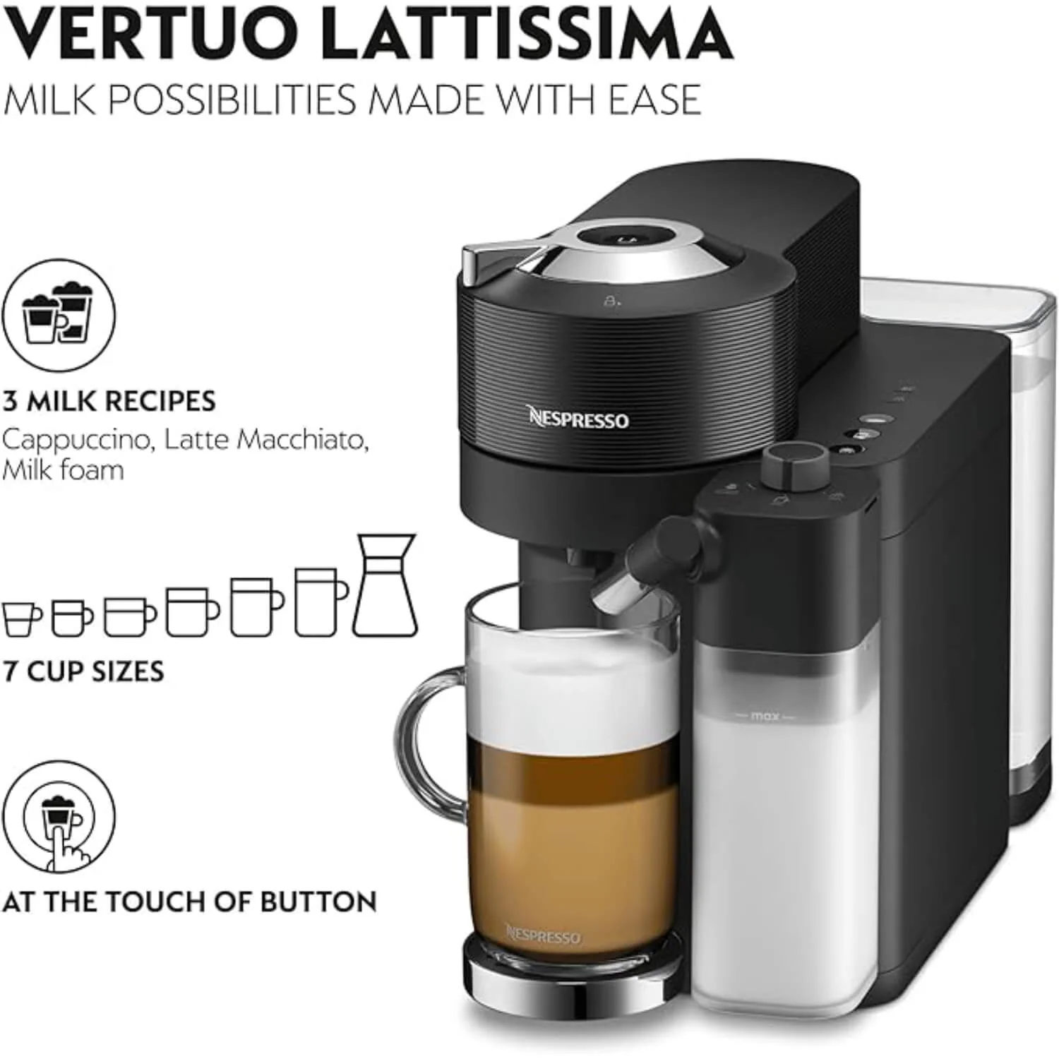 De'Longhi Nespresso ENV300.B Vertuo Lattissima Espresso Coffee Machine with Automatic Milk Frother - Black - Image 4