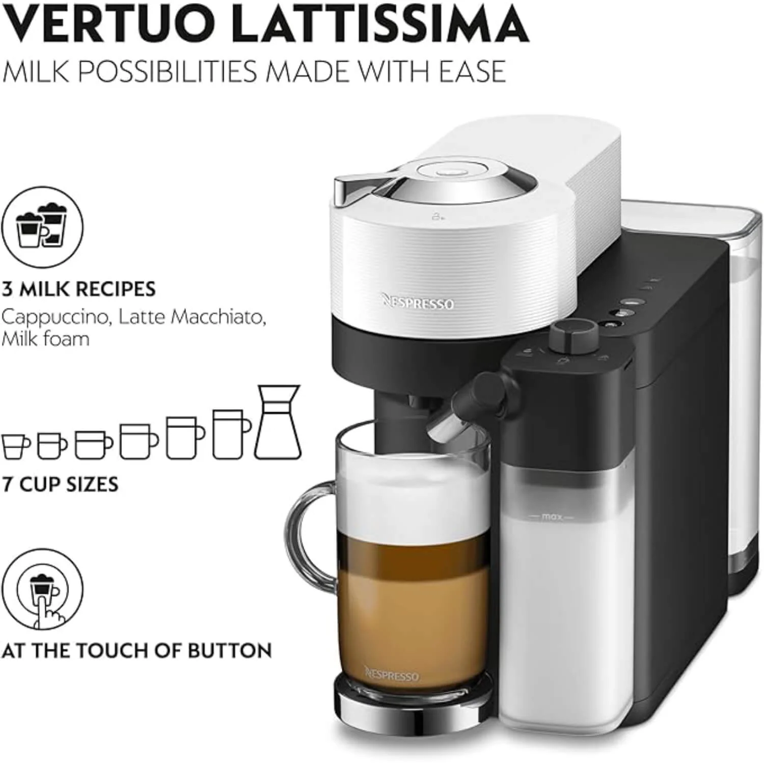 De'Longhi Nespresso ENV300.W Vertuo Lattissima Espresso Coffee Machine with Automatic Milk Frother - White - Image 3