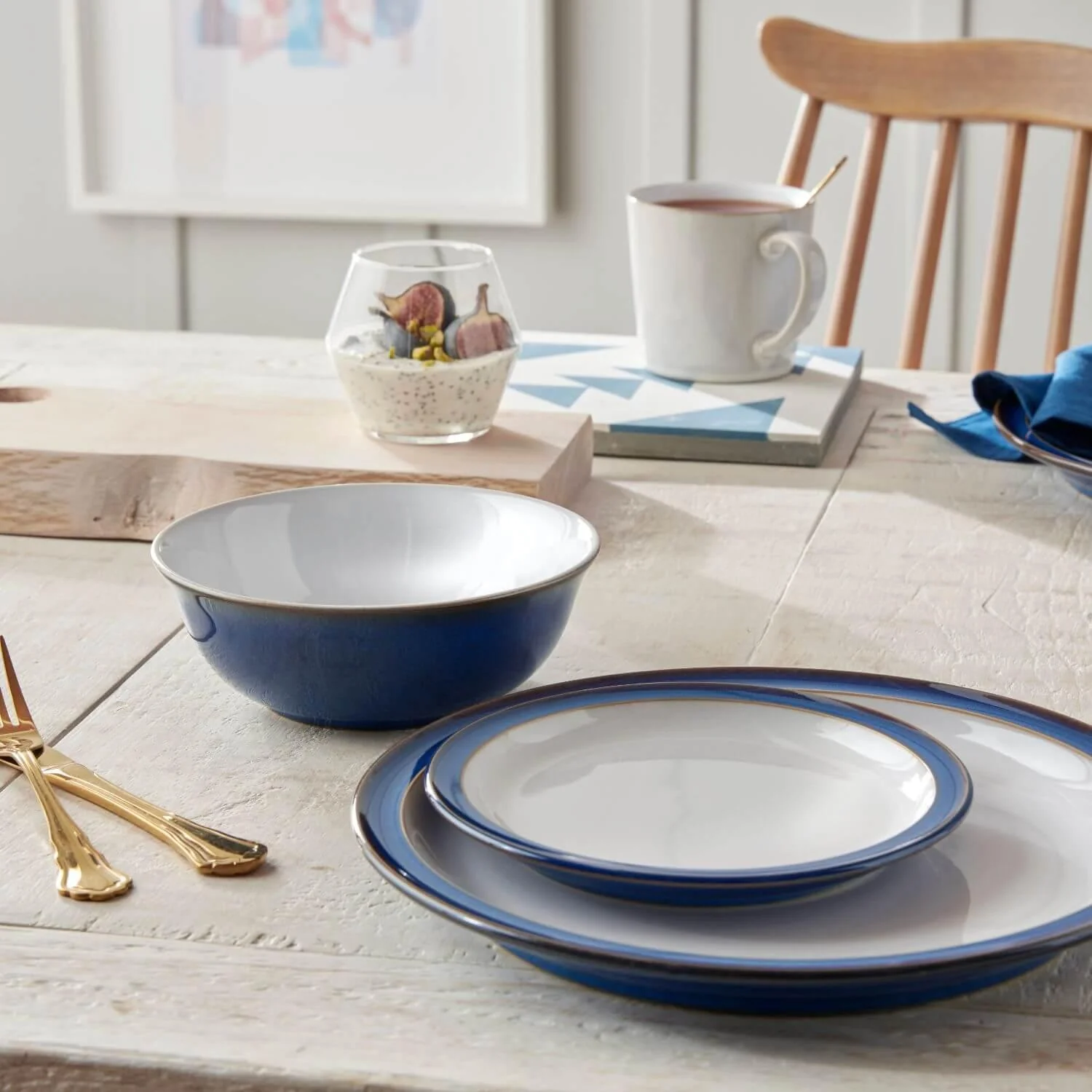 Denby 12 Piece Dinnerware Set - Imperial Blue & White - Image 3