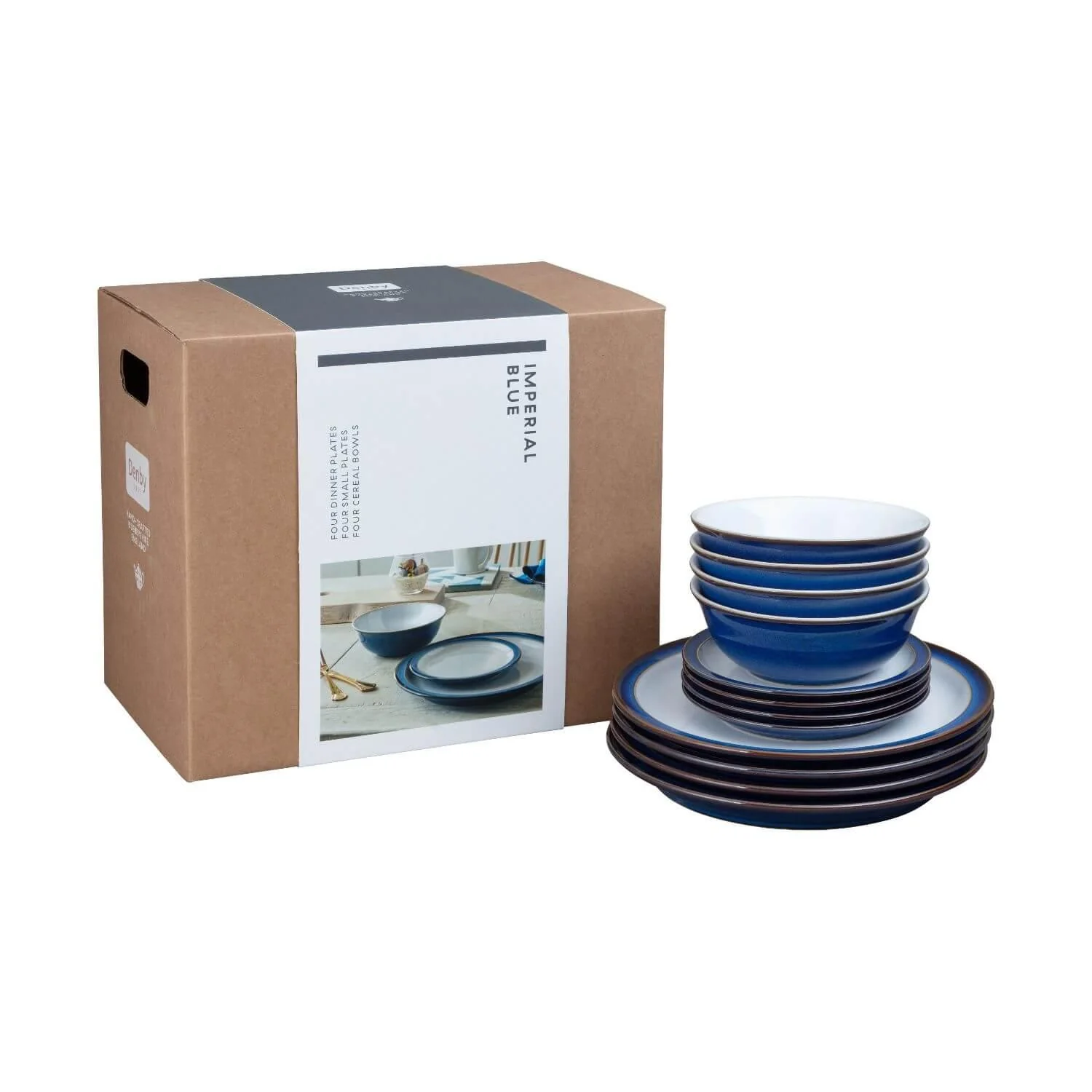 Denby 12 Piece Dinnerware Set - Imperial Blue & White - Image 5