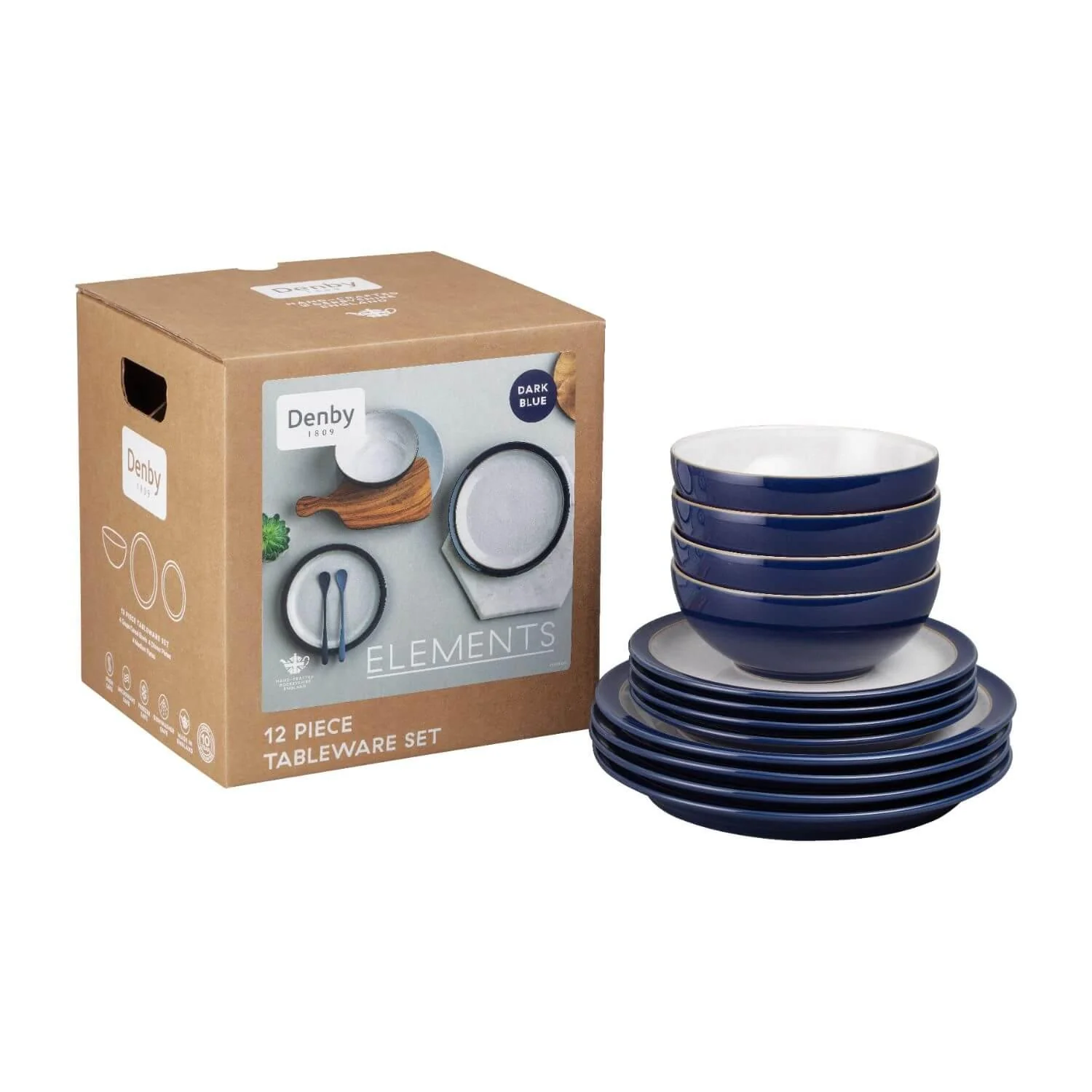 Denby 12 Piece Elements Dinnerware Set - Dark Blue - Image 3