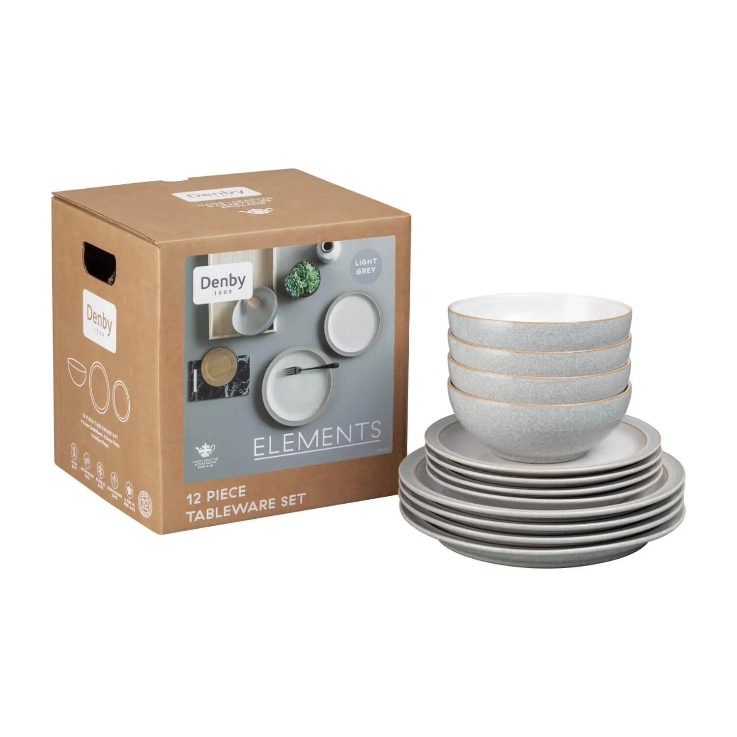 Denby Elements Light Grey Dinnerware Set - 12 Piece - Image 3