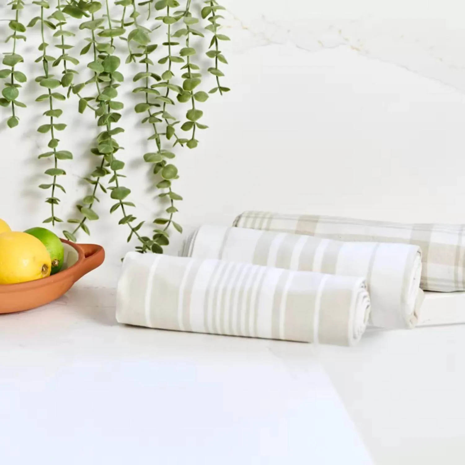 Dexam Love Colour 3-Piece Extra Large Cotton Tea Towels - Stone - Image 2