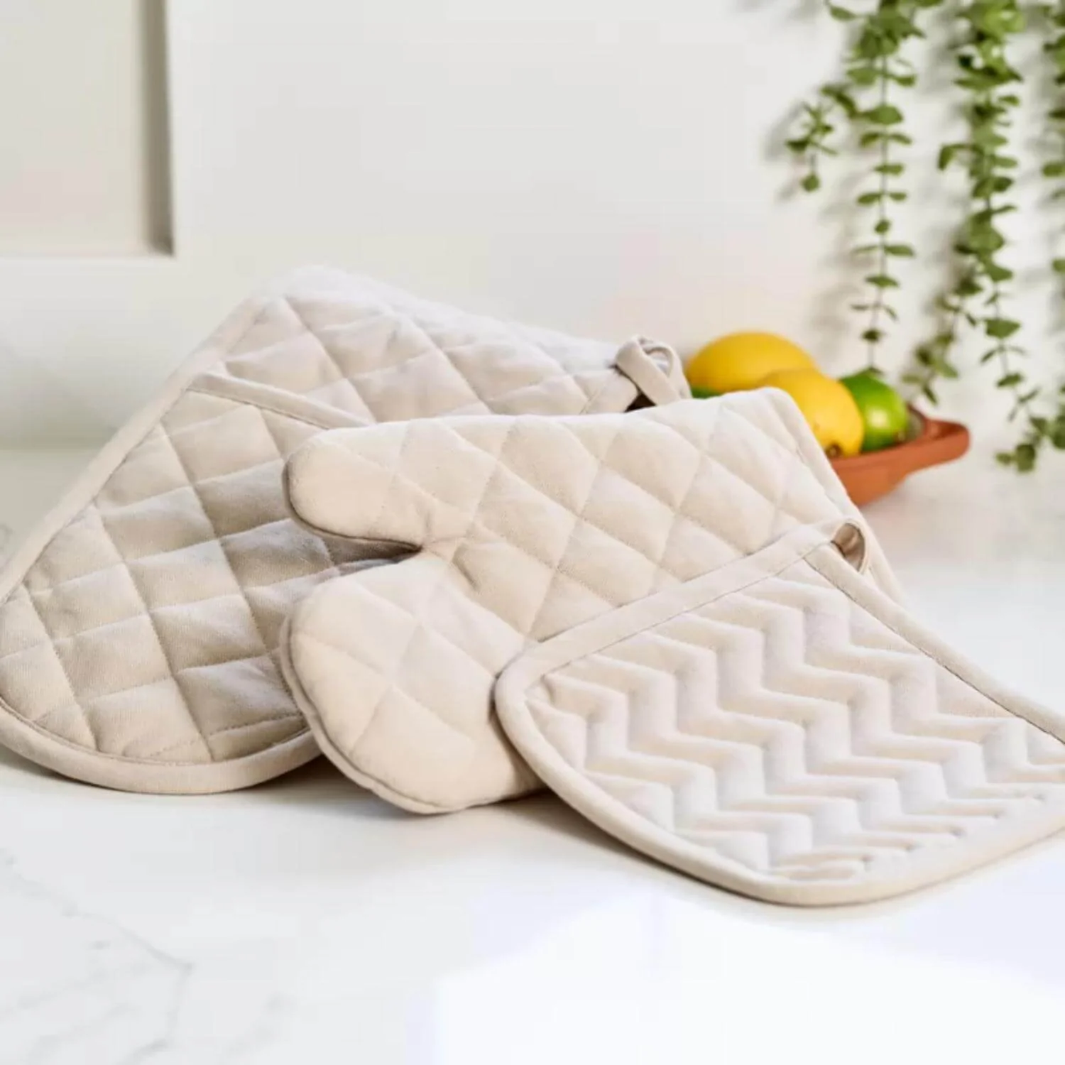 Dexam Love Colour Cotton Double Oven Gloves - Stone - Image 5
