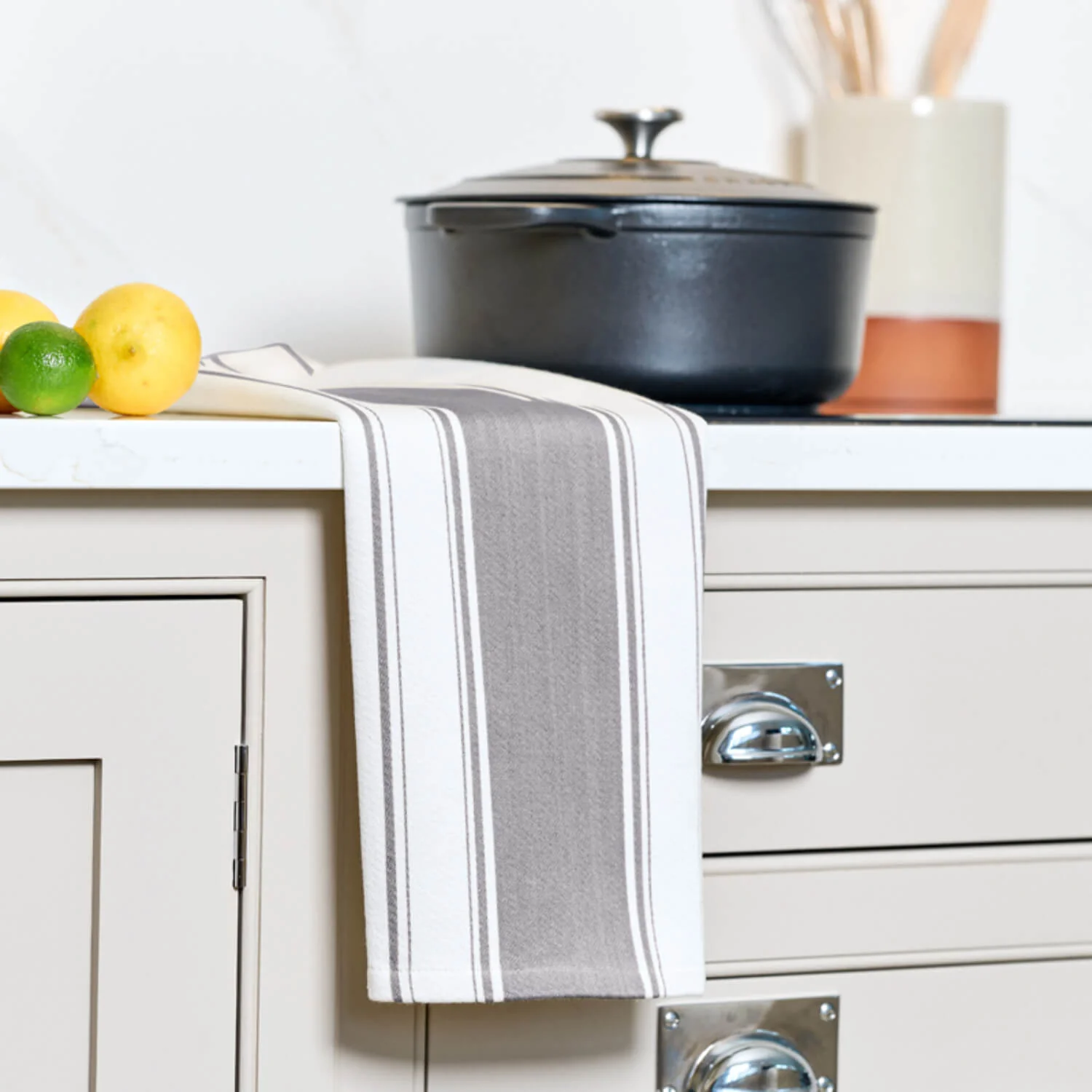 Dexam Love Colour Cotton Striped Tea Towel - Slate Grey - Image 2