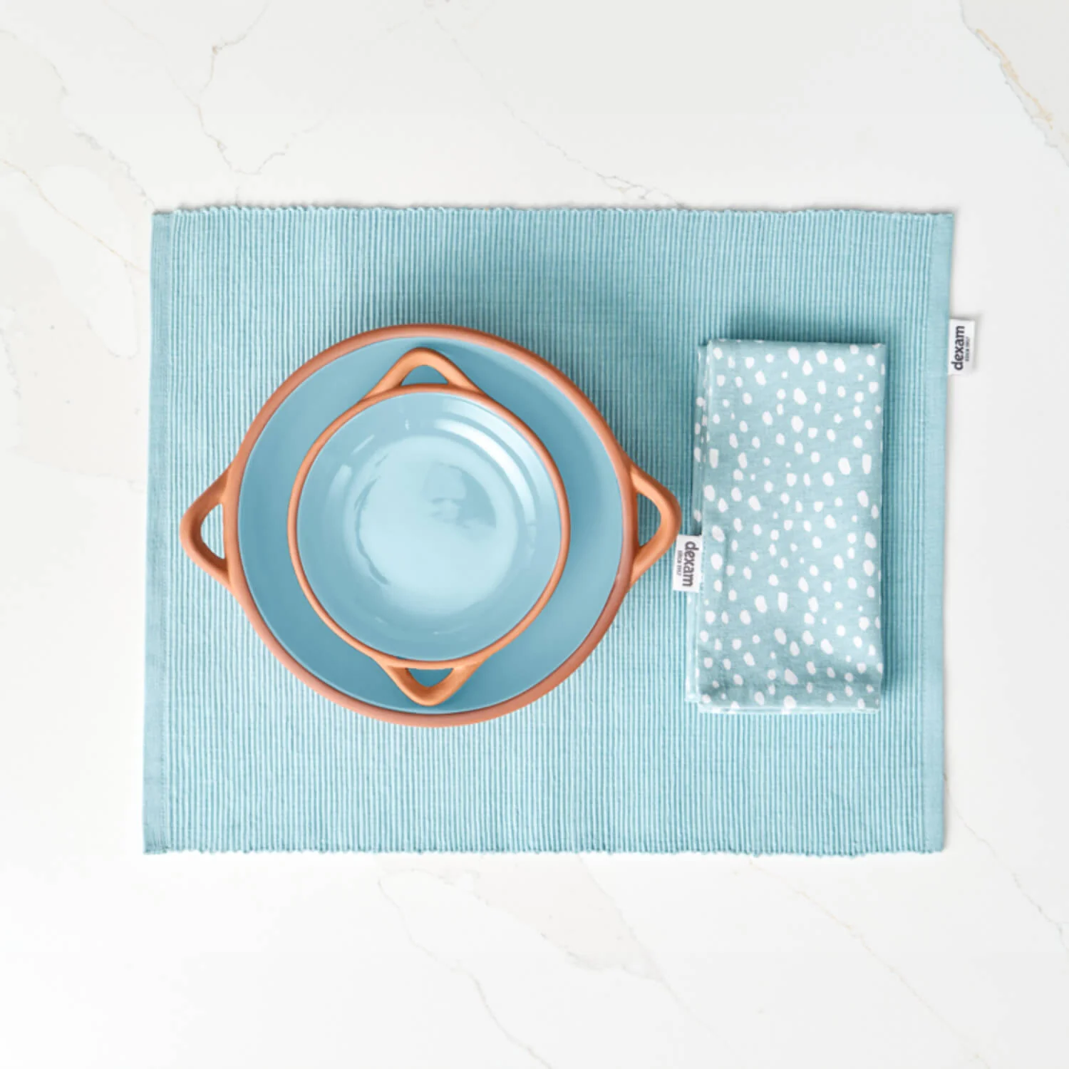 Dexam Sintra 100% Recycled Cotton Spotted Napkin & Placemat Set - Duck Egg - Image 2