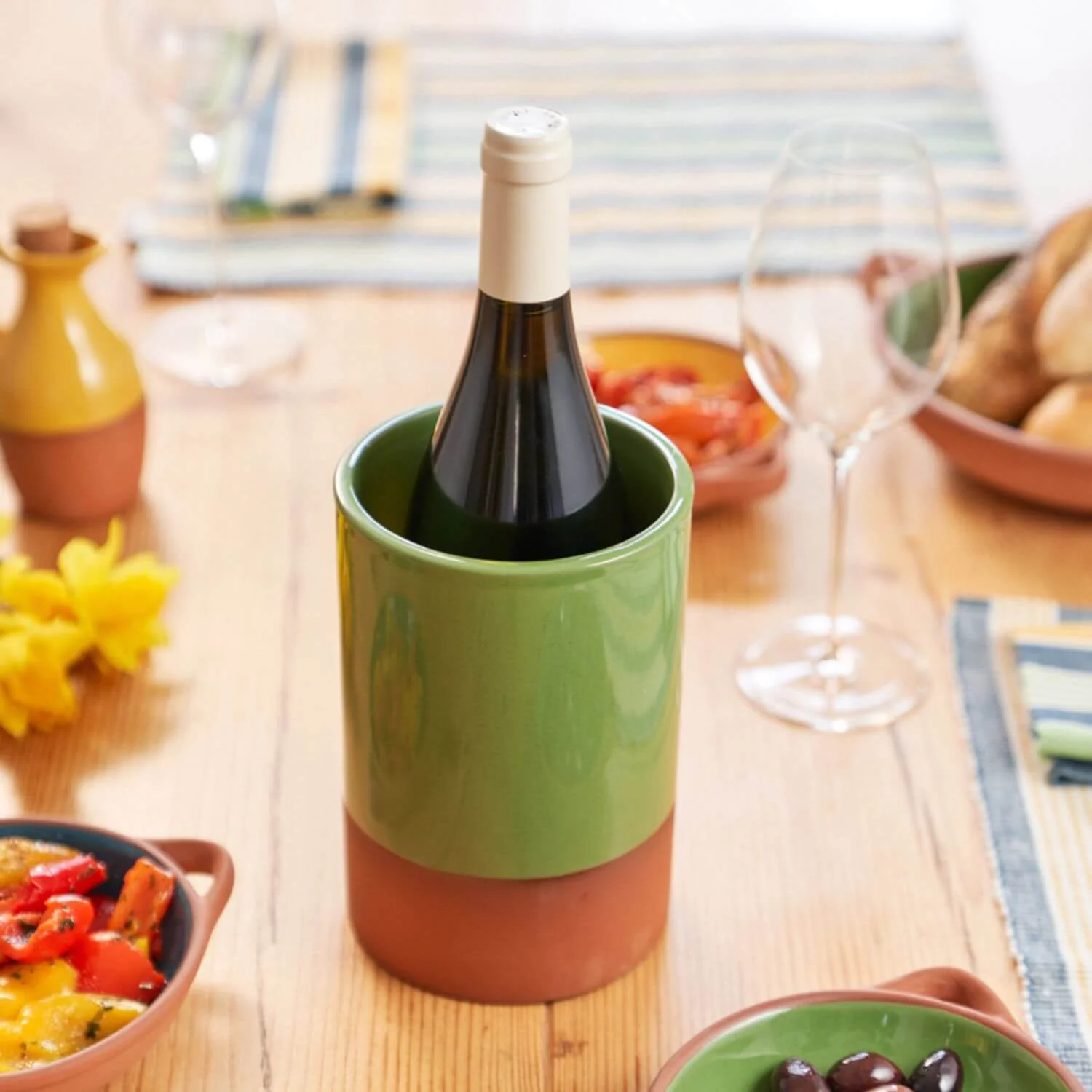 Dexam Sintra Glazed Terracotta Wine Cooler - Green - Image 3