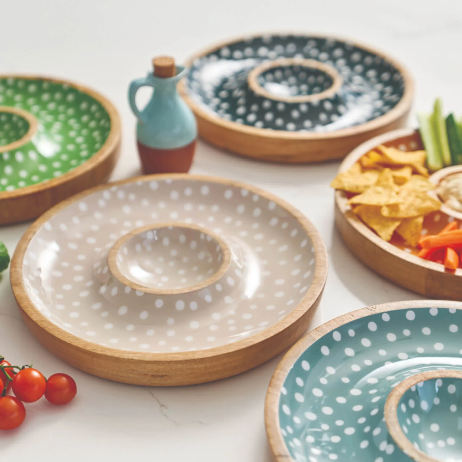 Dexam Sintra Mango Wood Spotted Chip & Dip Bowl - Stone - Image 2