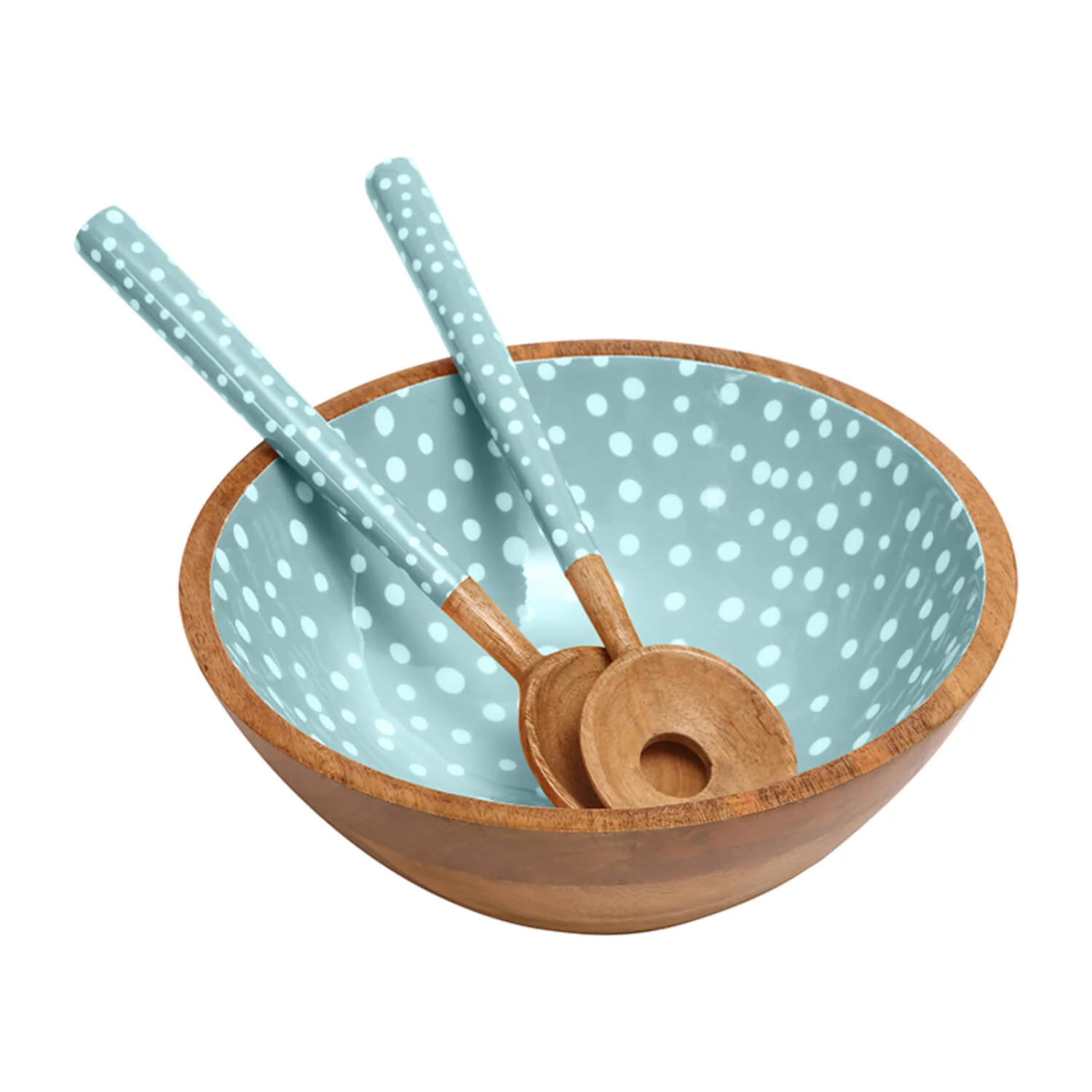Dexam Sintra Mango Wood Spotted Salad Bowl - Duck Egg - Image 2