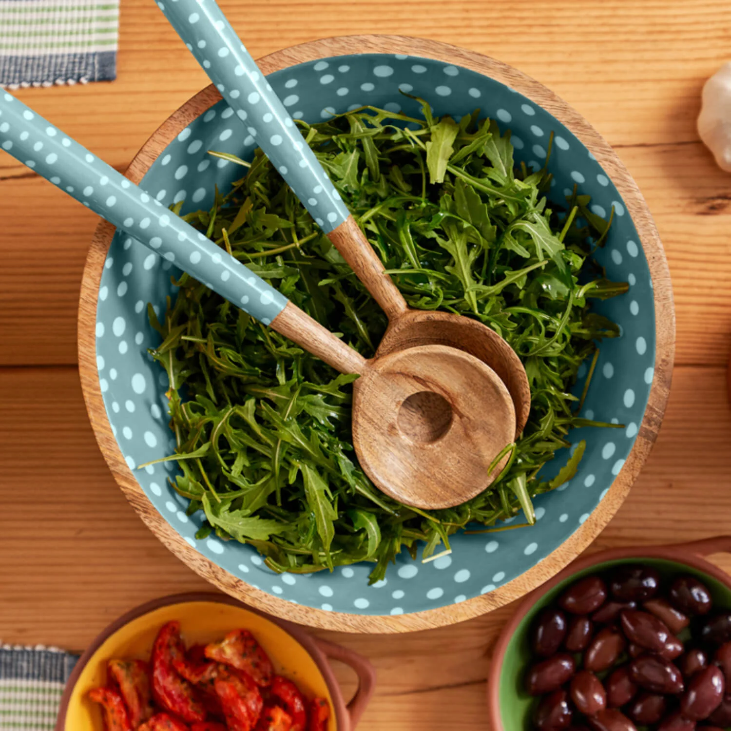 Dexam Sintra Mango Wood Spotted Salad Bowl - Duck Egg - Image 4
