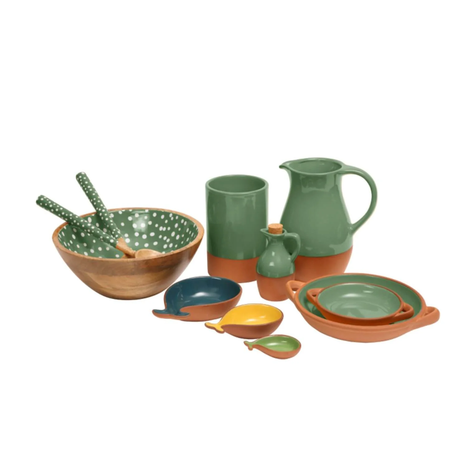Dexam Sintra Mango Wood Spotted Salad Bowl - Green - Image 3