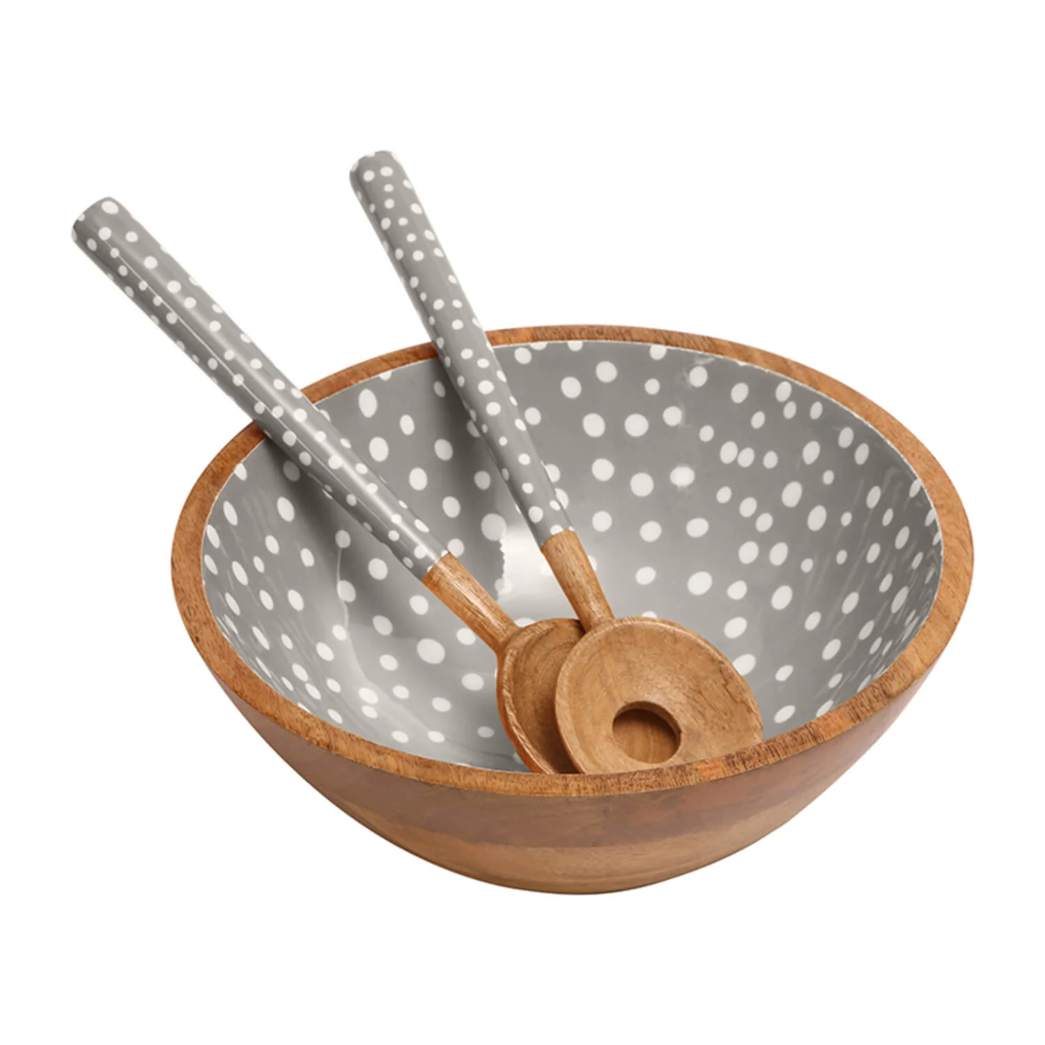Dexam Sintra Mango Wood Spotted Salad Bowl - Stone - Image 2