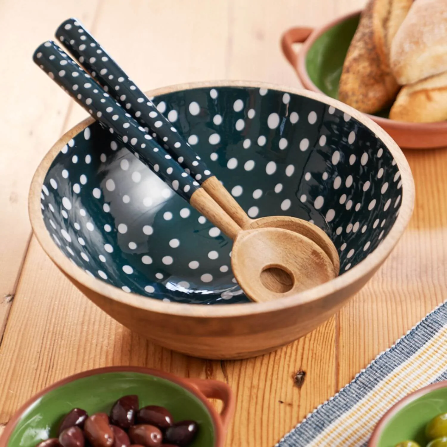 Dexam Sintra Mango Wood Spotted Salad Servers - Ink Blue - Image 4