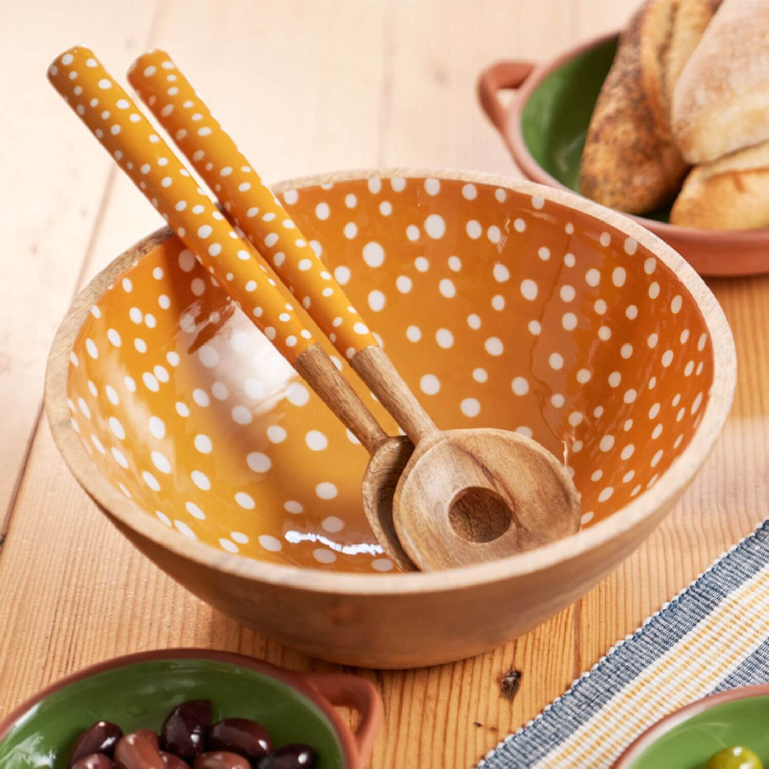 Dexam Sintra Mango Wood Spotted Salad Servers - Ochre - Image 4