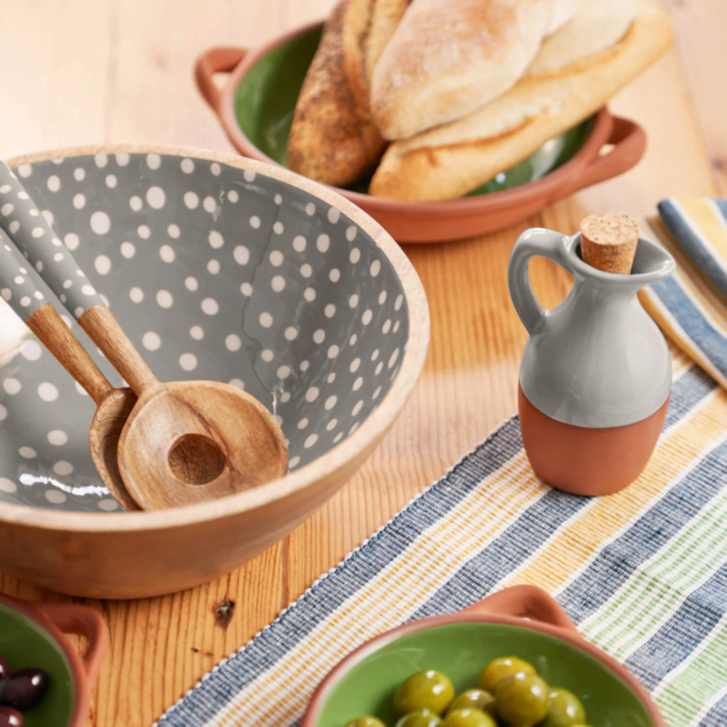 Dexam Sintra Mango Wood Spotted Salad Servers - Stone - Image 2