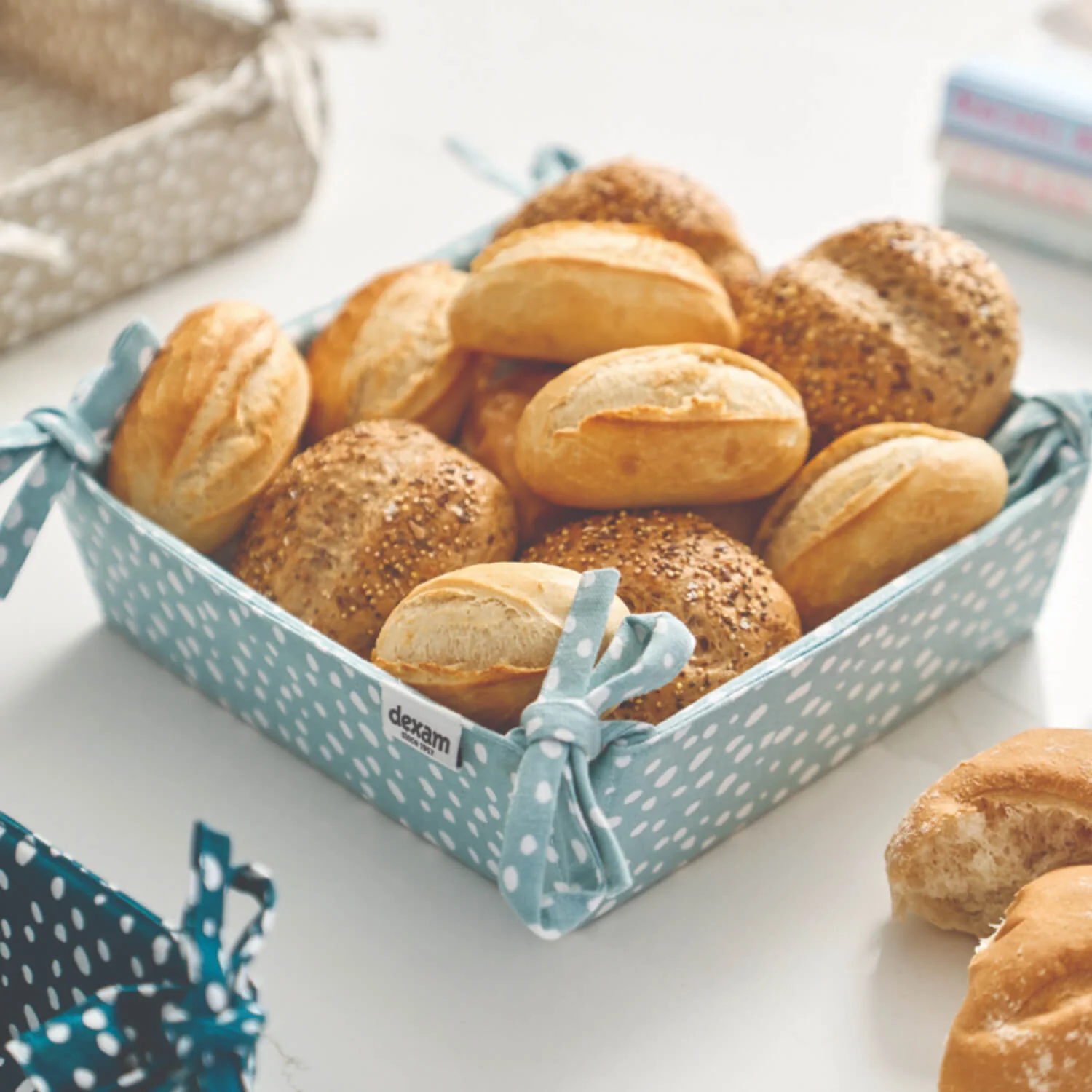Dexam Sintra Recycled Cotton Spotted Bread Basket - Duck Egg - Image 2