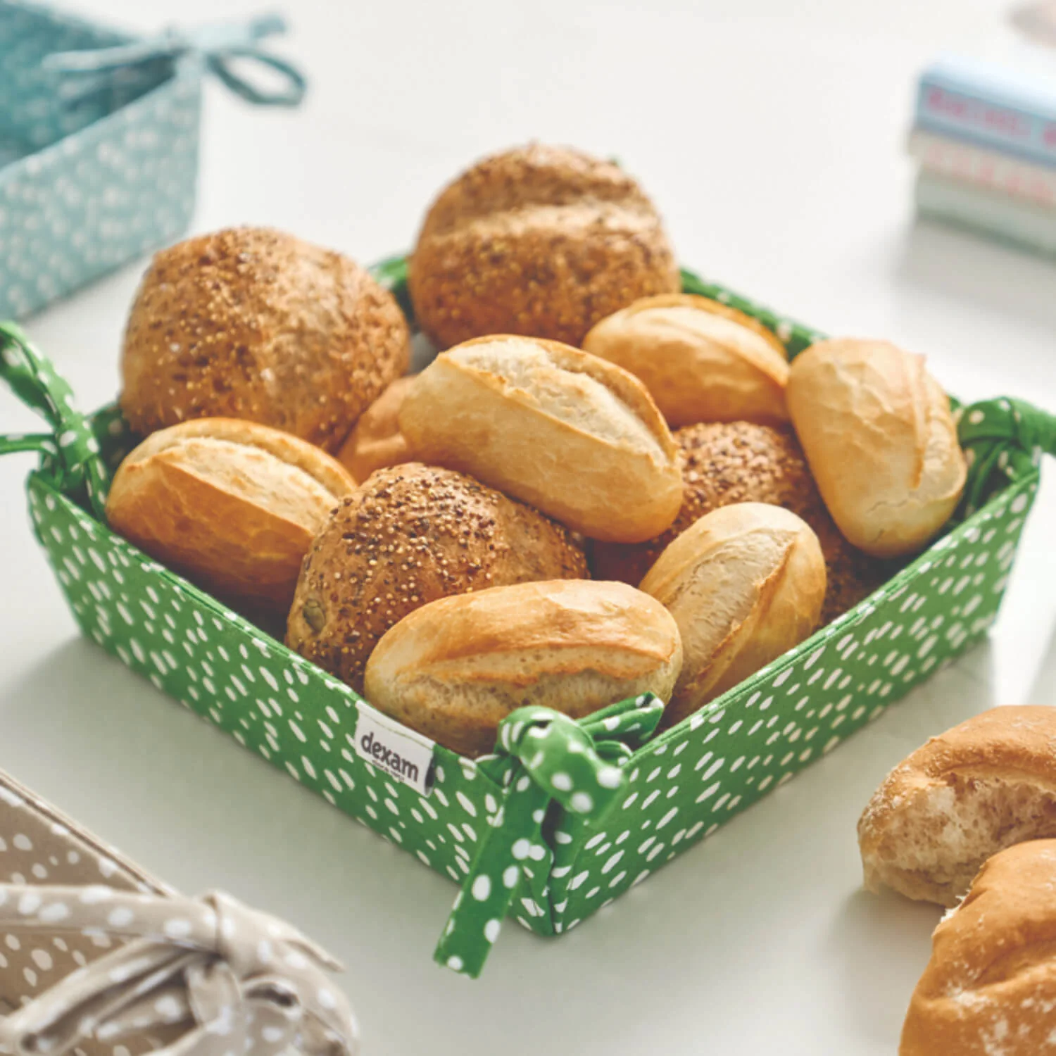 Dexam Sintra Recycled Cotton Spotted Bread Basket - Green - Image 2