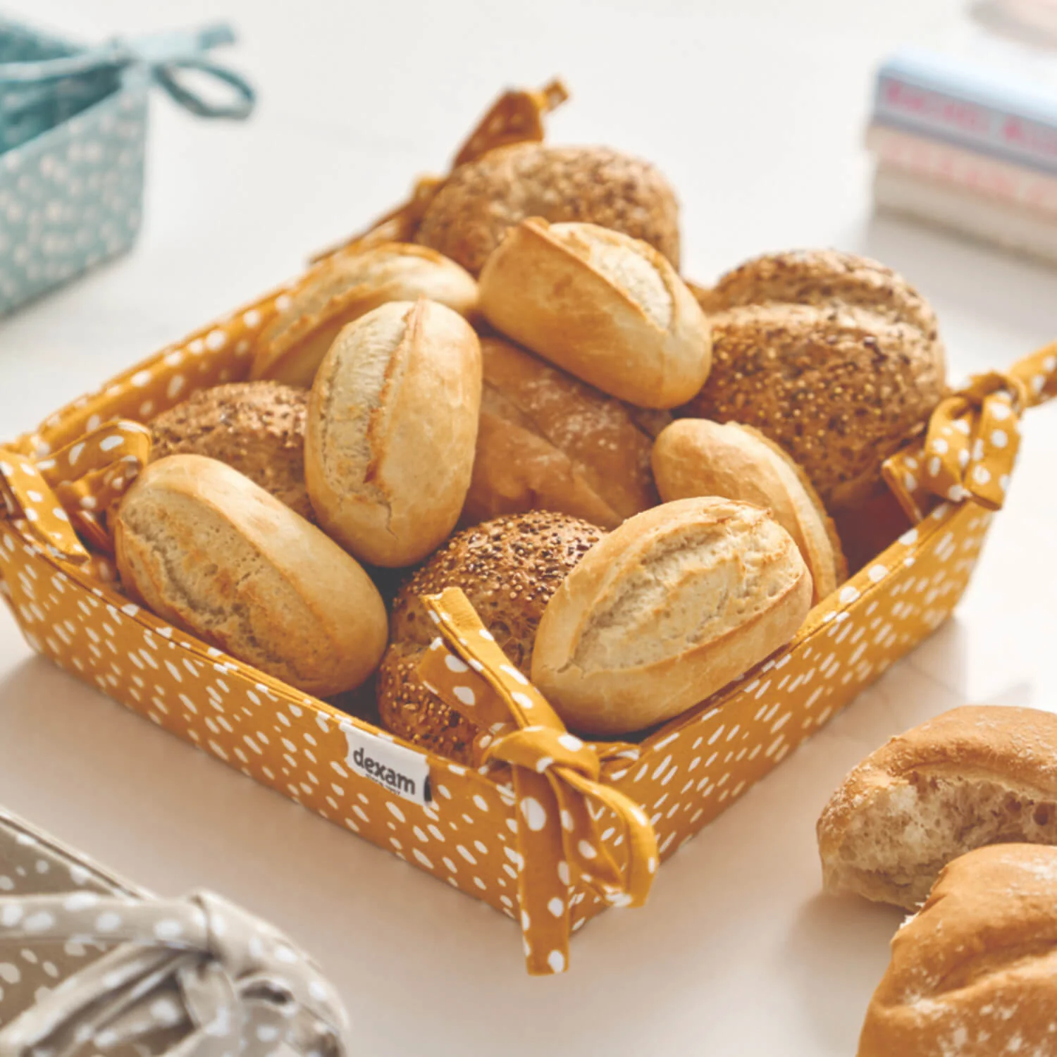 Dexam Sintra Recycled Cotton Spotted Bread Basket - Ochre - Image 2