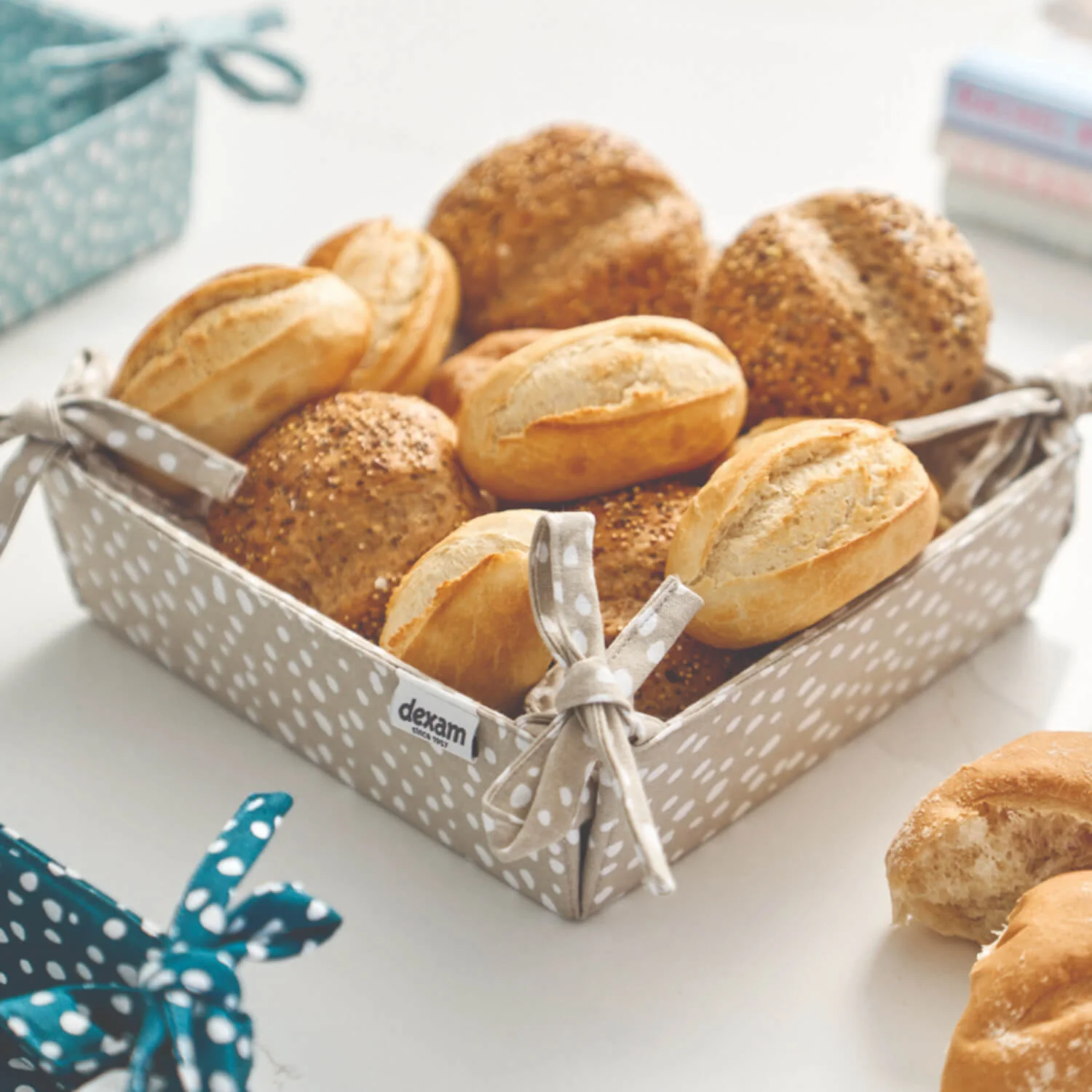 Dexam Sintra Recycled Cotton Spotted Bread Basket - Stone - Image 2