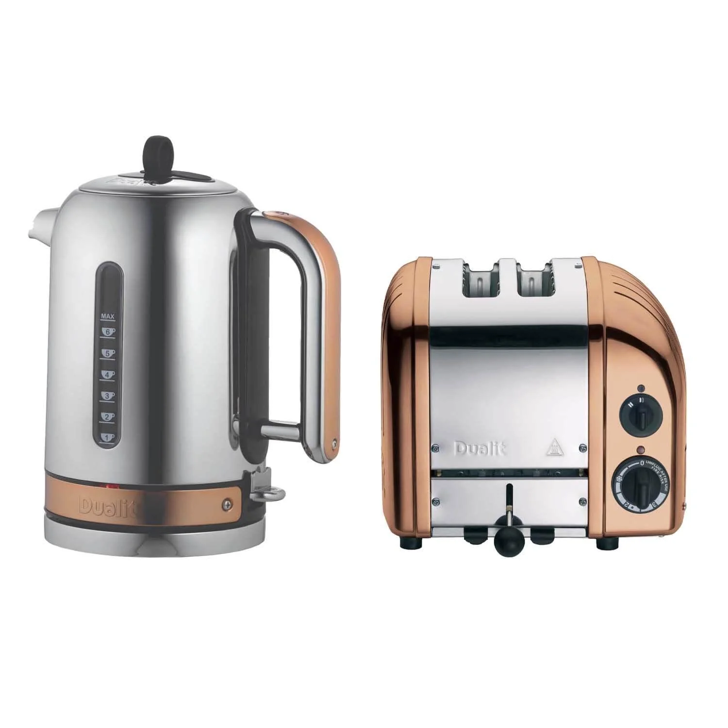 Dualit Classic 1.7 Litre Jug Kettle & 2 Slice Toaster Set - Copper & Chrome