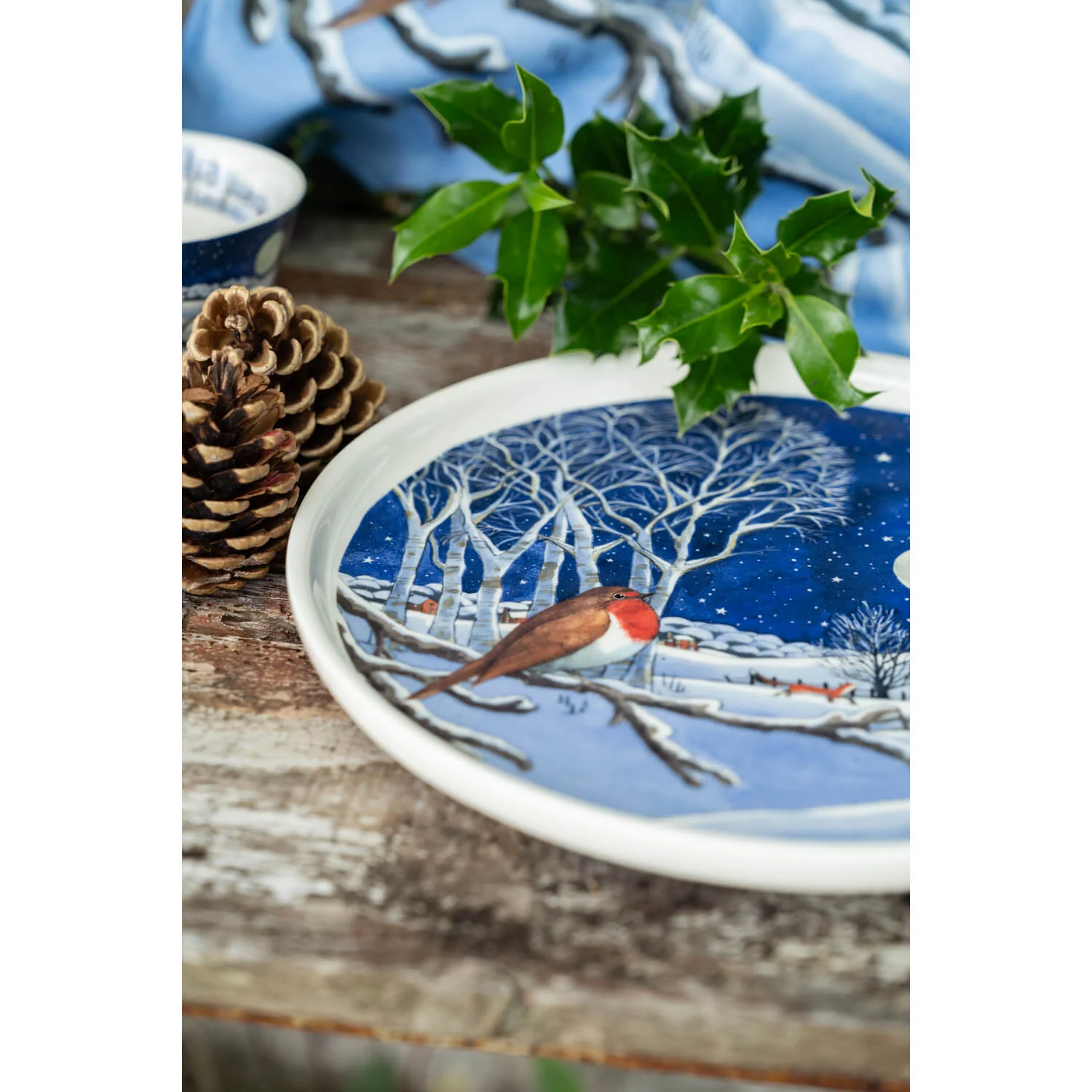 Emma Bridgewater Christmas 28cm Flat Serving Platter - Midnight Robin - Image 4