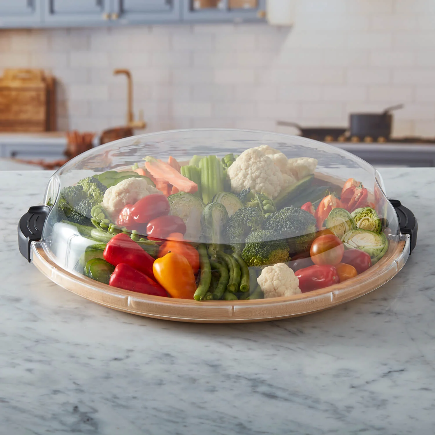 Farberware Build-a-Board 35.5cm Round Bamboo Snack Serving Board with Lid - Image 9