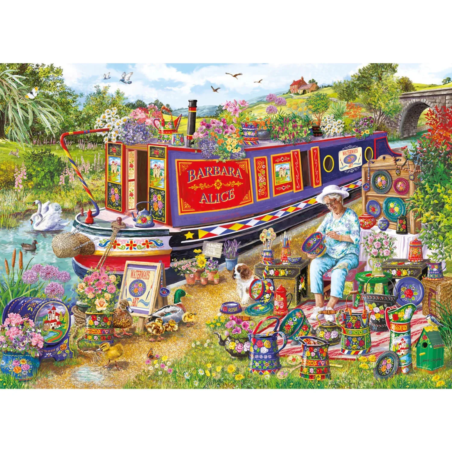 Gibsons 1000 Piece Jigsaw Puzzle - Canal Boat Blooms