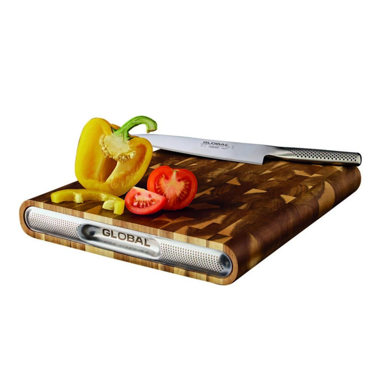 Global GCB-4537EG 35cm x 25cm End Grain Acacia Wood Cutting Board - Image 2