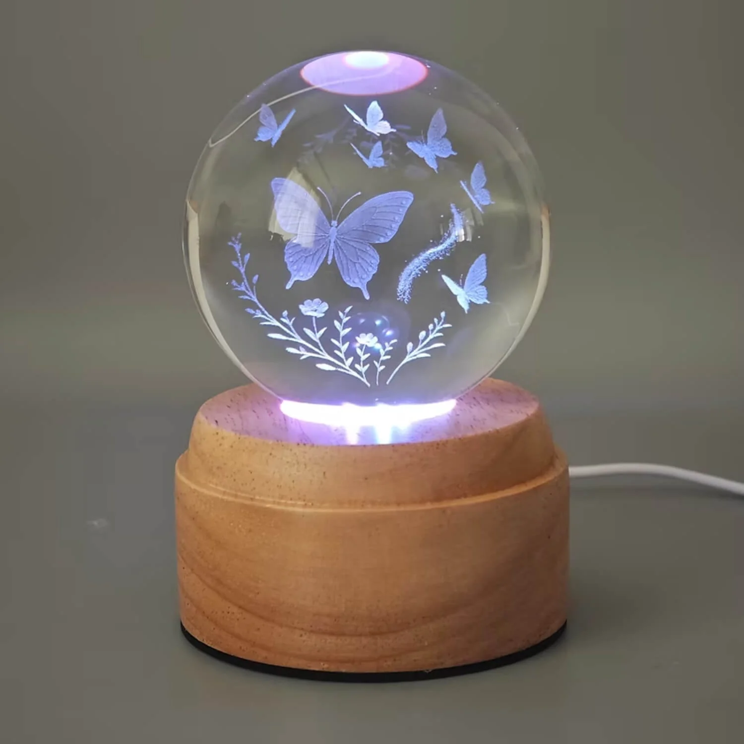 Inokoo Rotating 3D Crystal Globe Light - Butterflies