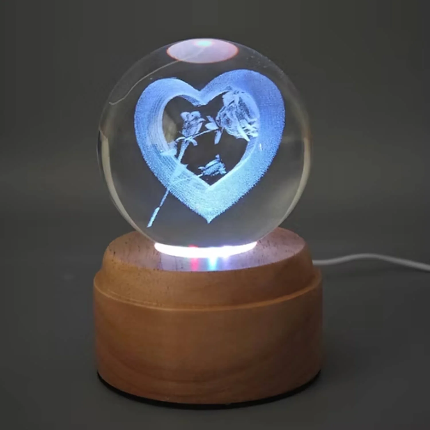 Inokoo Rotating 3D Crystal Rotating Globe Light - Rose And Heart