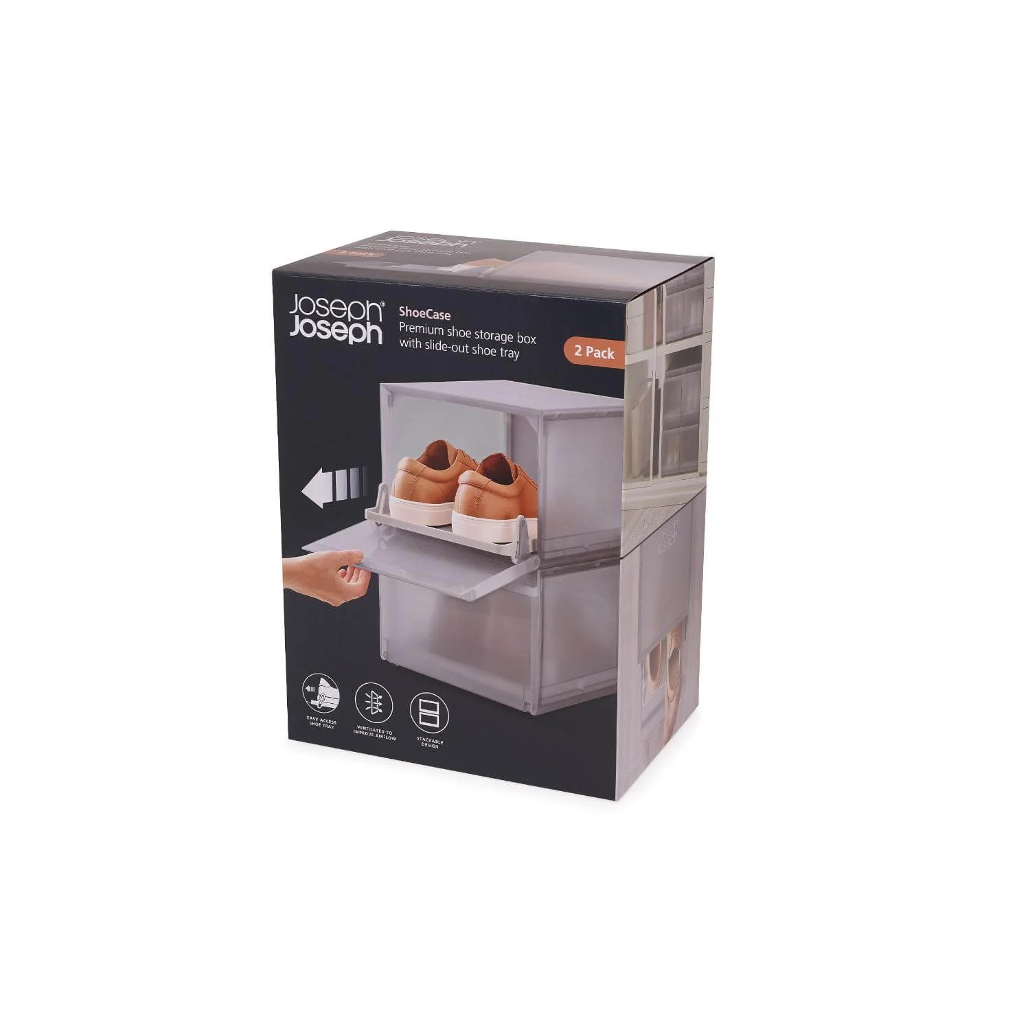 Joseph Joseph 2-Piece Premium ShoeCase Stackable Shoe Storage Box - Grey - Image 5