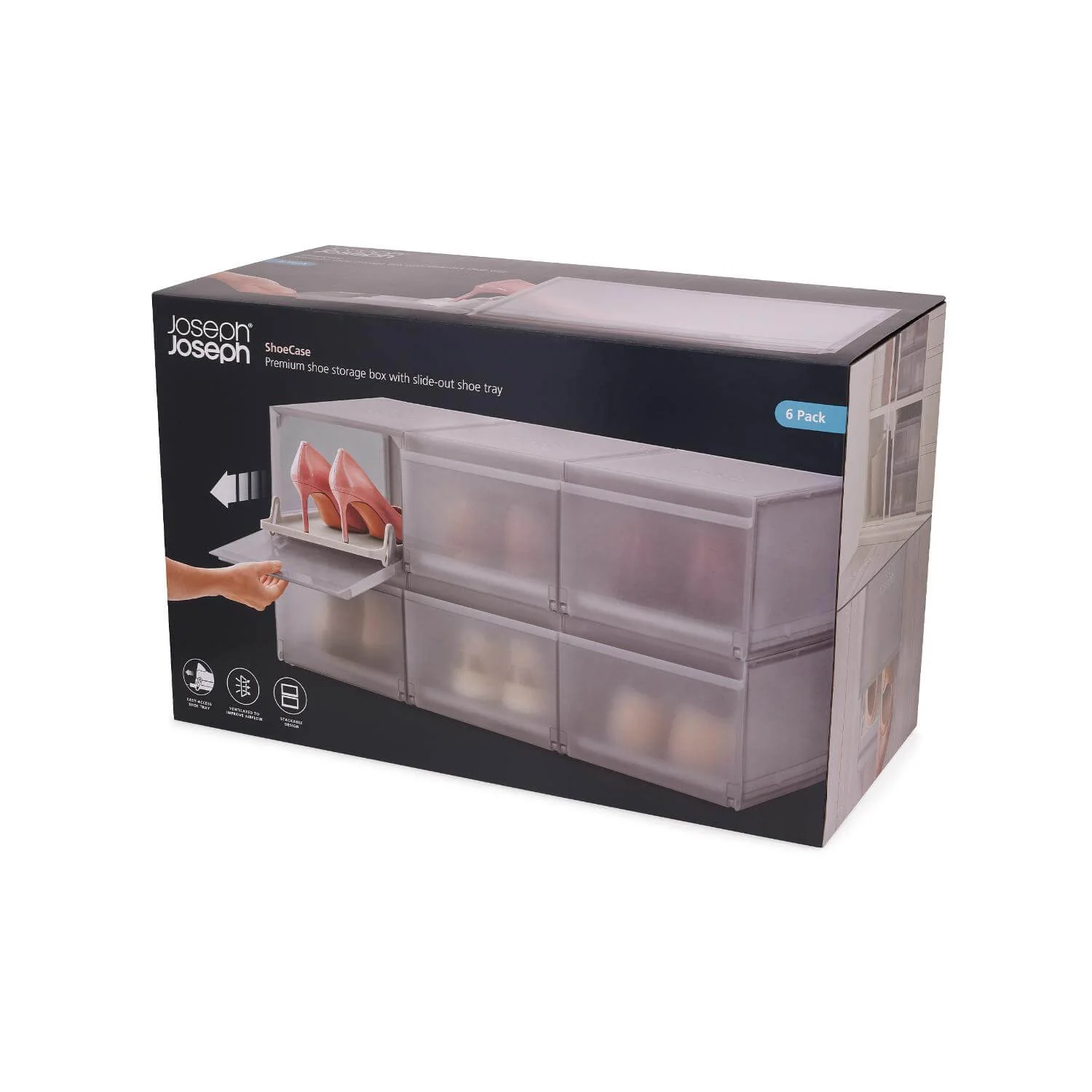 Joseph Joseph 6-Piece Premium ShoeCase Stackable Shoe Storage Box - Grey - Image 7